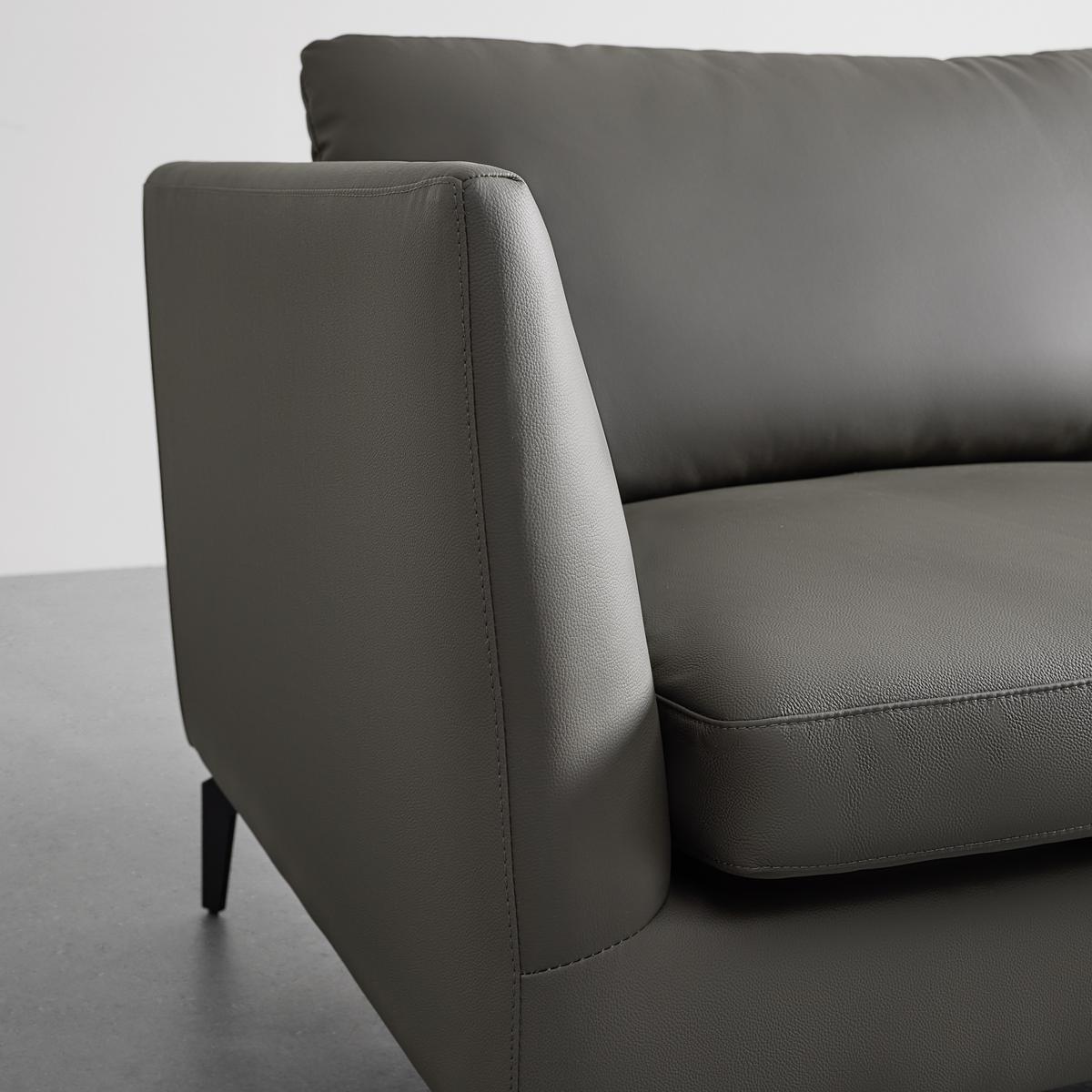 Sofa grau, "Bella", Leder - Schwarz/Grau, Modern, Leder/Holz (157/78/90cm) - Bessagi Home