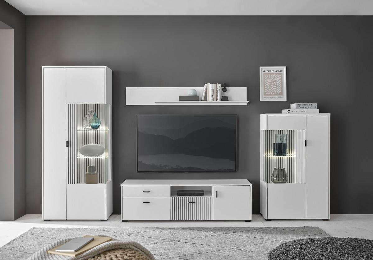 Wohnwand Hudson Schwarz/Weiß - Schwarz/Weiß, Design, Glas/Holzwerkstoff (320/180/42cm) - MID.YOU