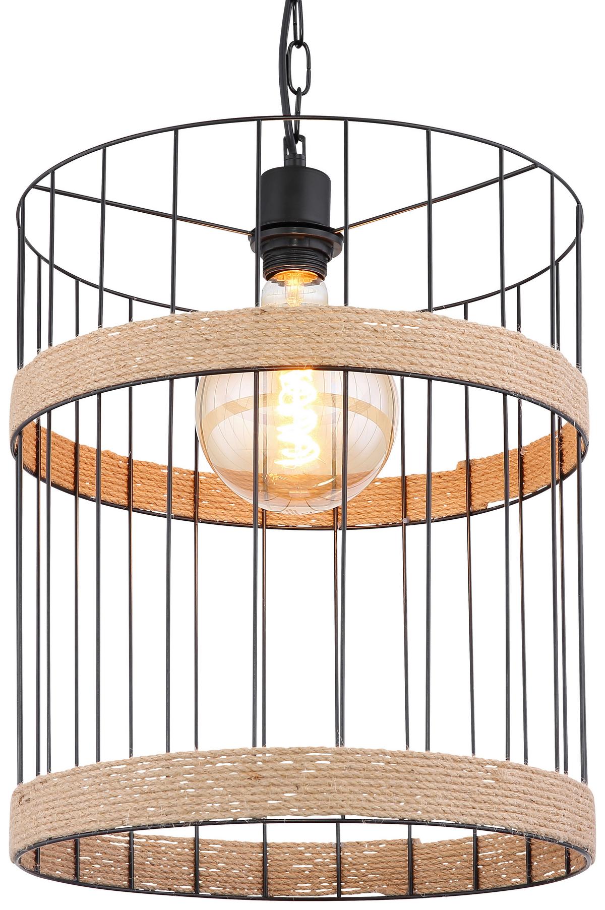 Viseča Svetilka 15673h1 Halia - črna/rjava, Natur, kovina/naravni materiali (35/145cm) - Globo