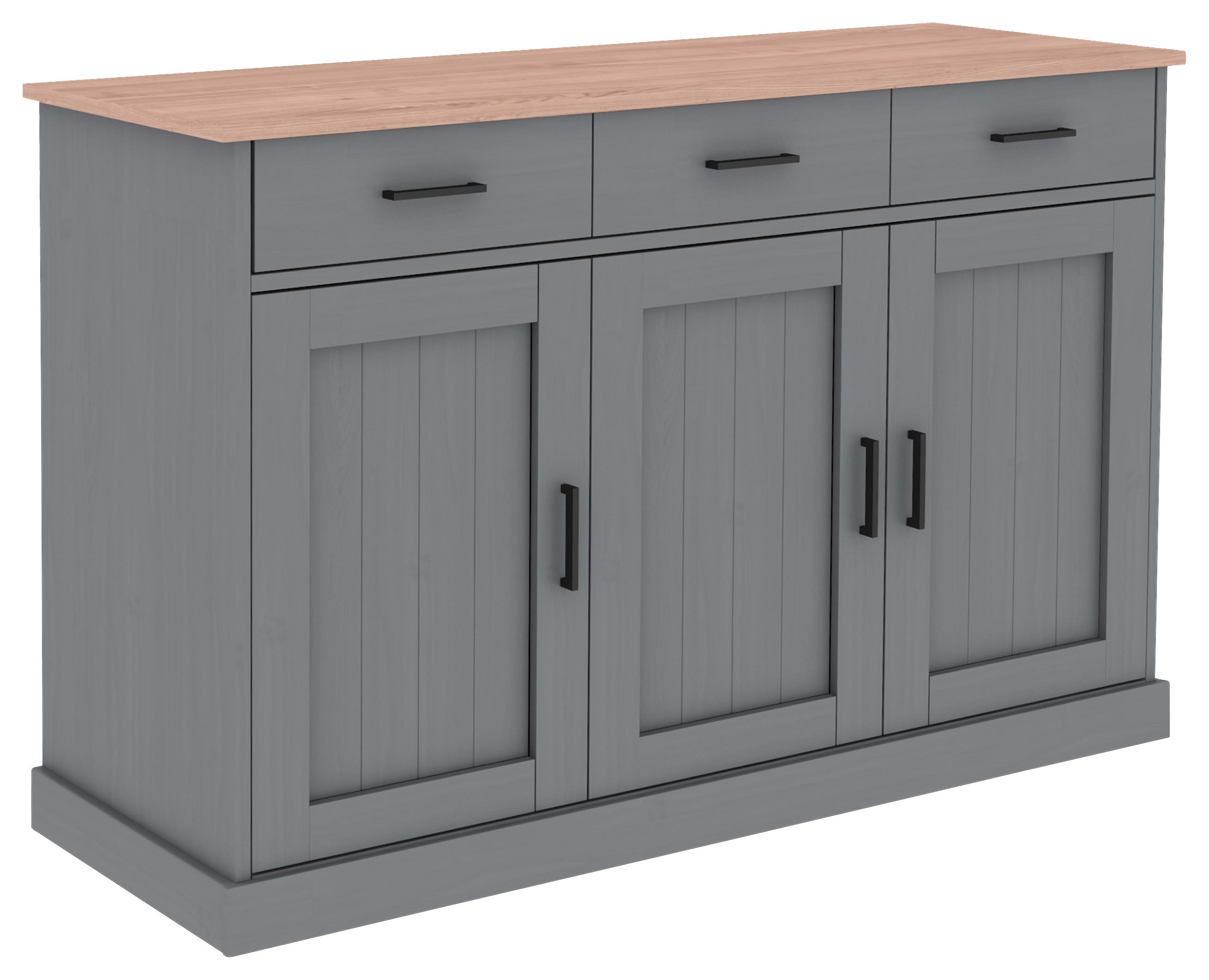 sideboard Grau massiv - gris/noir, Romantik / Landhaus, bois/matériau de bois (131/86/45cm) - Based