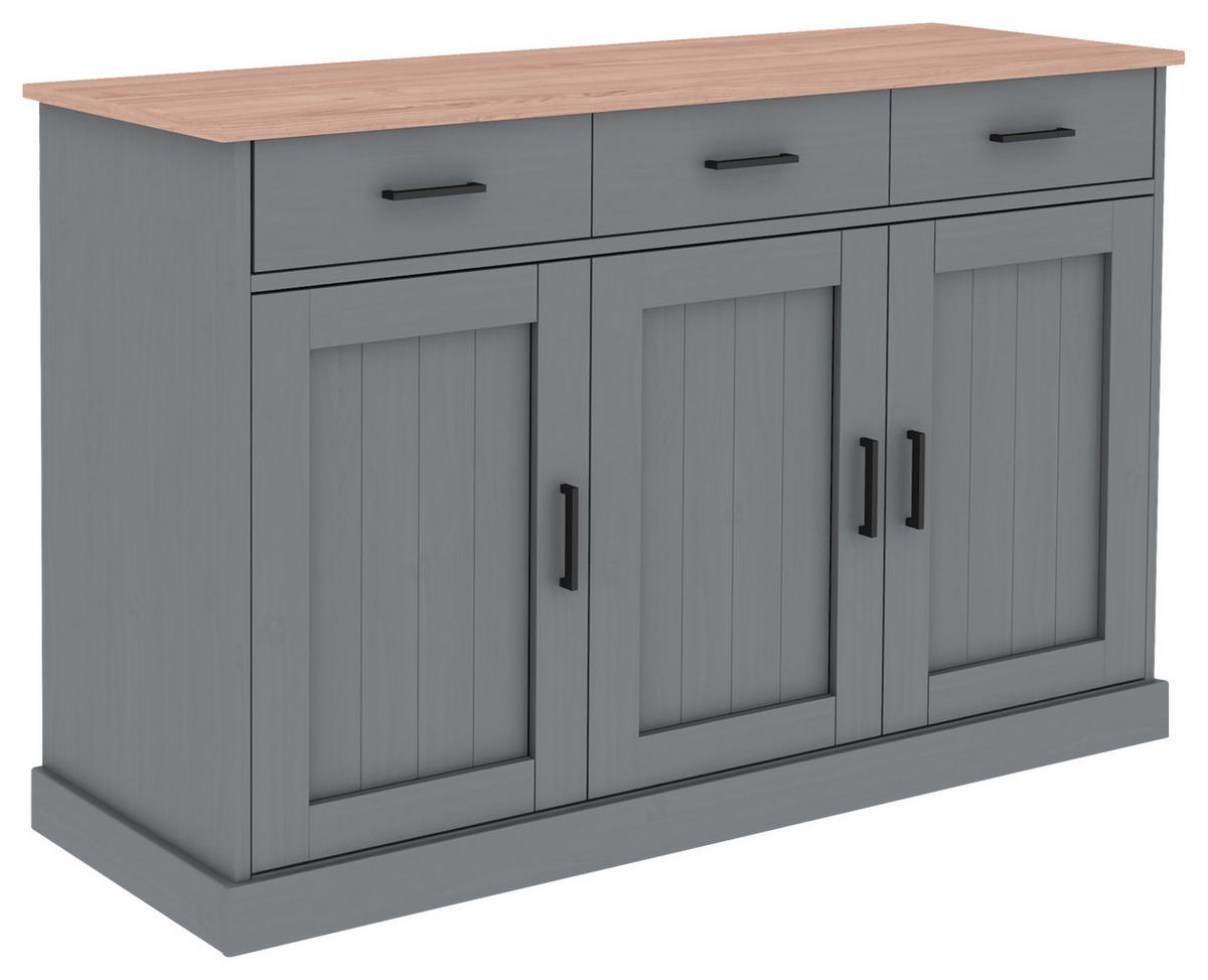 sideboard Grau massiv - gris/noir, Romantik / Landhaus, bois/matériau de bois (131/86/45cm) - Based