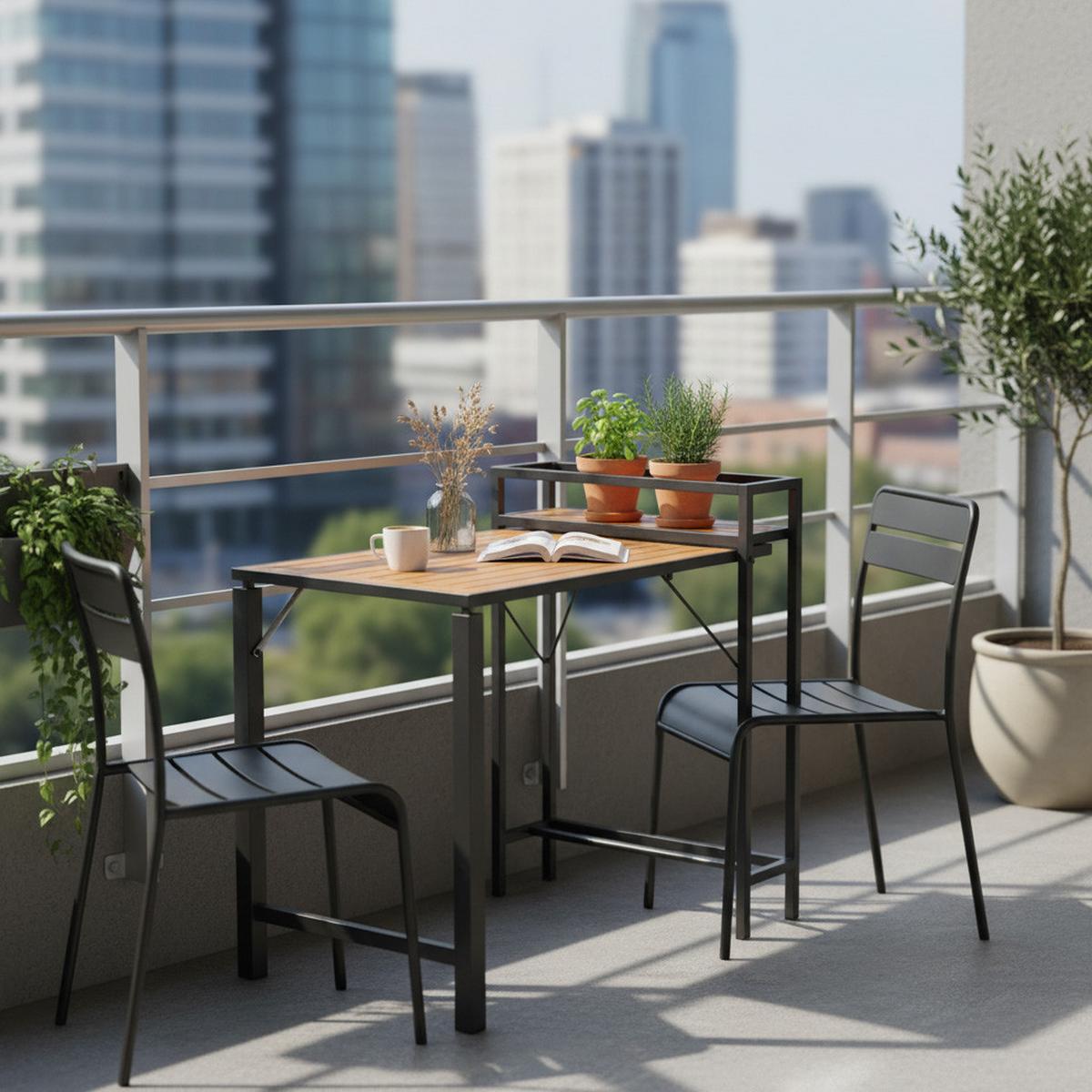 Balkontisch "Santorini", Naturfarben massiv 55x75x73cm - Graphitfarben/Naturfarben, MODERN, Holz/Metall (55/75/73cm) - Gardenson