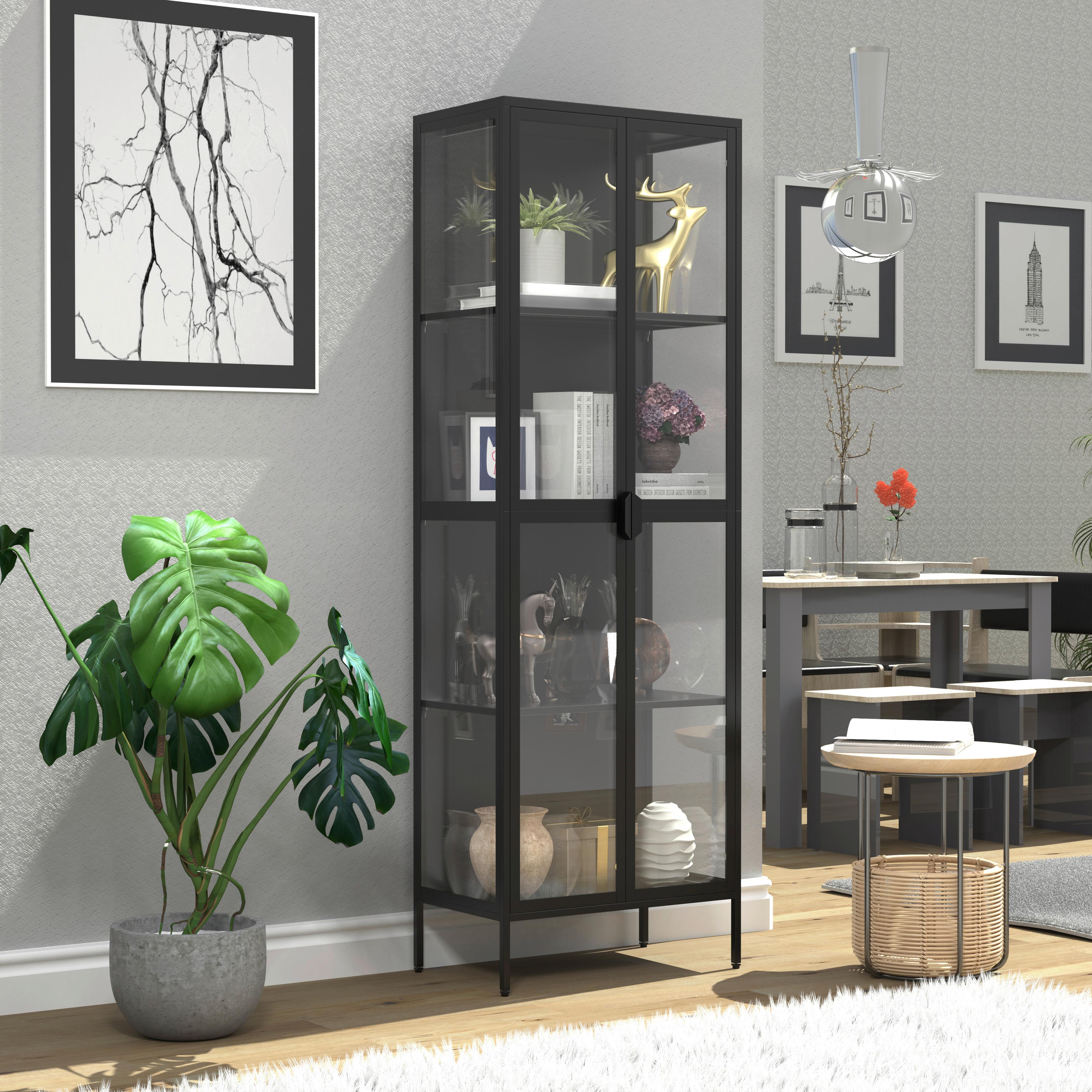 VITRINE FLOKA XXL - Transparent/Schwarz, Design, Glas/Metall (60/180/35cm) - MID.YOU