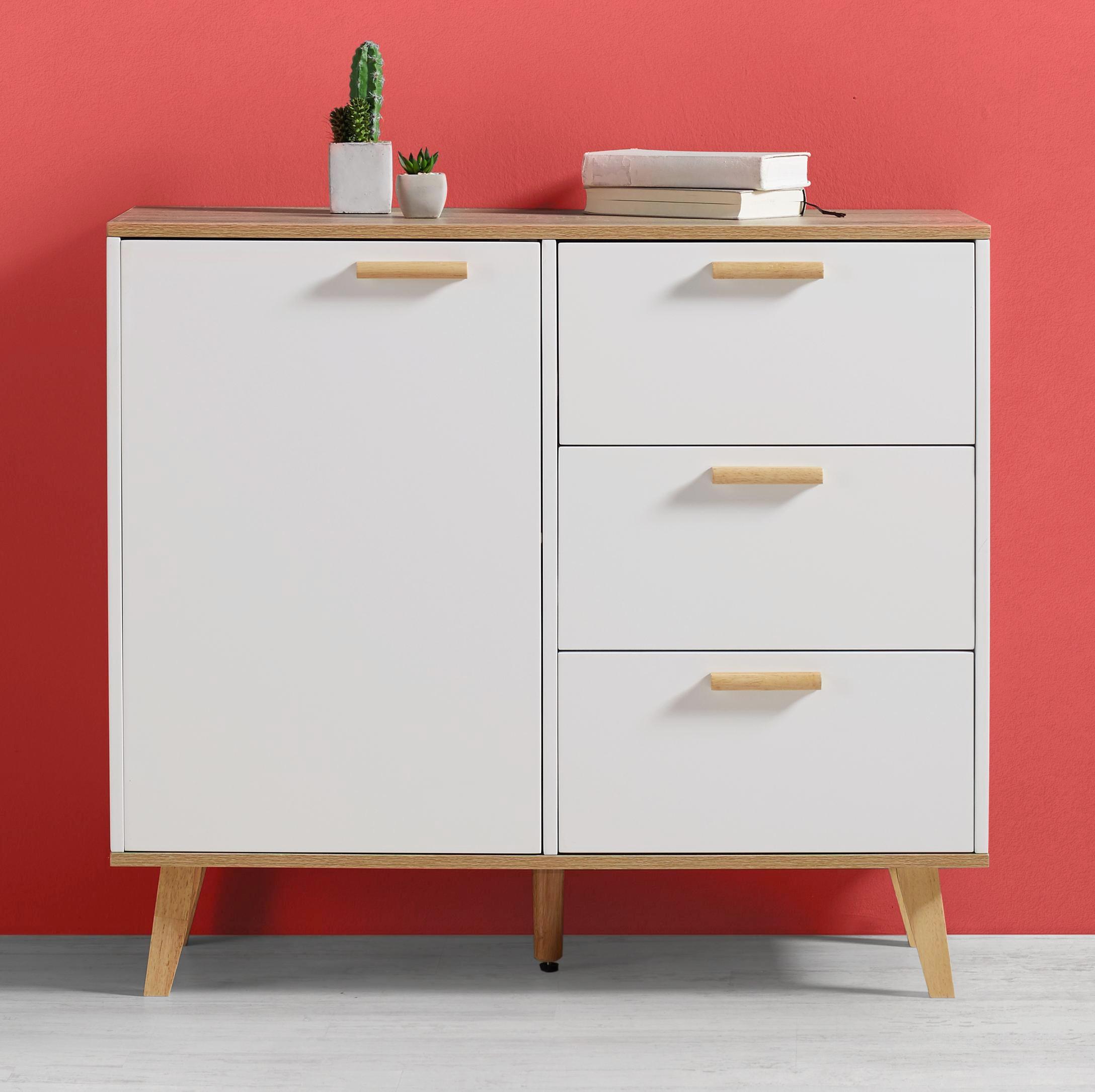 Kommode in Weiß/Eichefarben 'Claire' - Eichefarben/Weiß, MODERN, Holz (96/85/42cm) - Bessagi Home