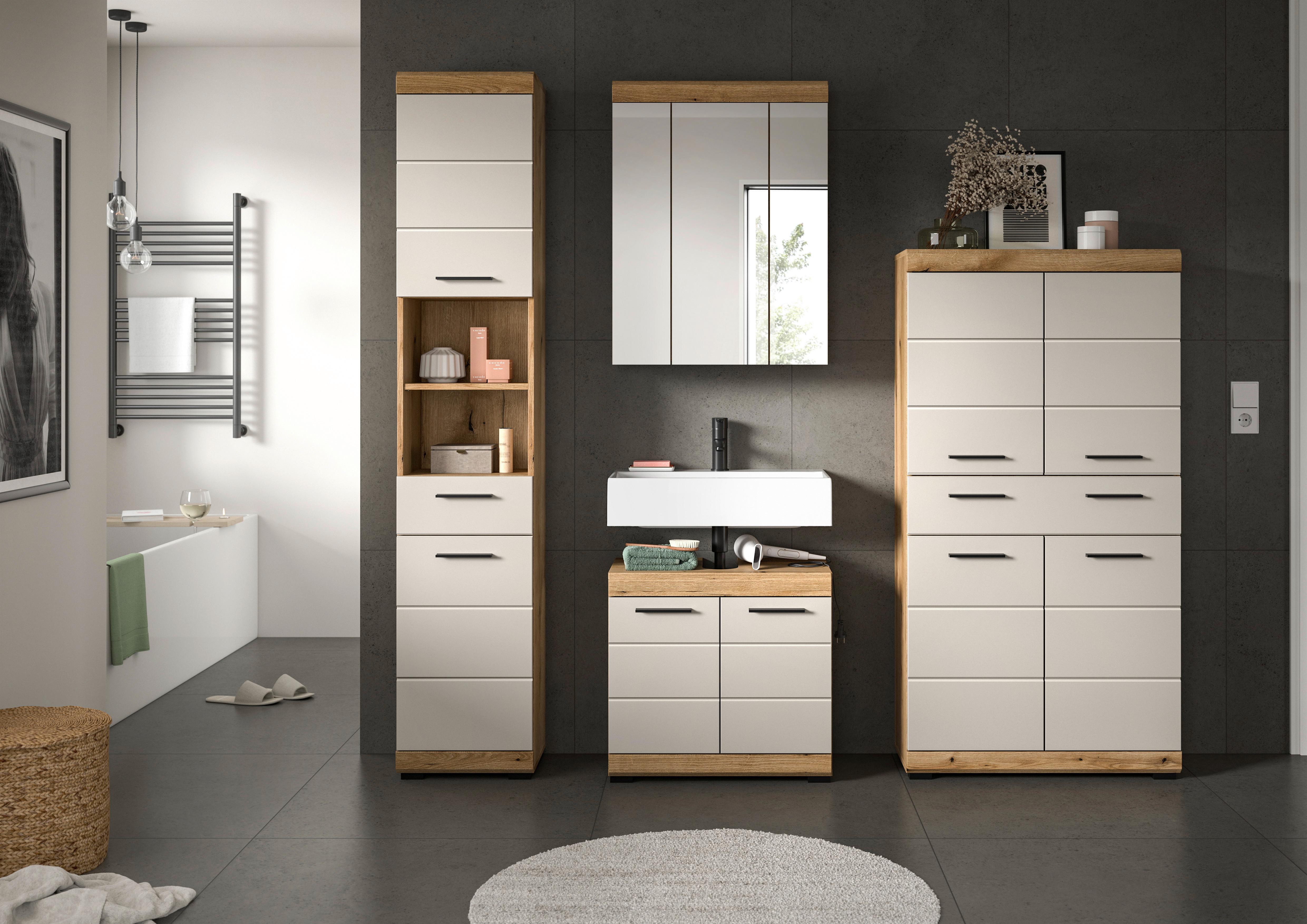 Badezimmer Scout 4-tlg. ca. 171 cm Kaschmir - Kaschmir/Schwarz, MODERN, Holzwerkstoff/Kunststoff (171cm) - MID.YOU
