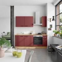Küchenblock Easytouch Low m. Geräten Dunkelrot - Eichefarben/Schwarz, MODERN, Holzwerkstoff/Metall (210cm) - Nobilia