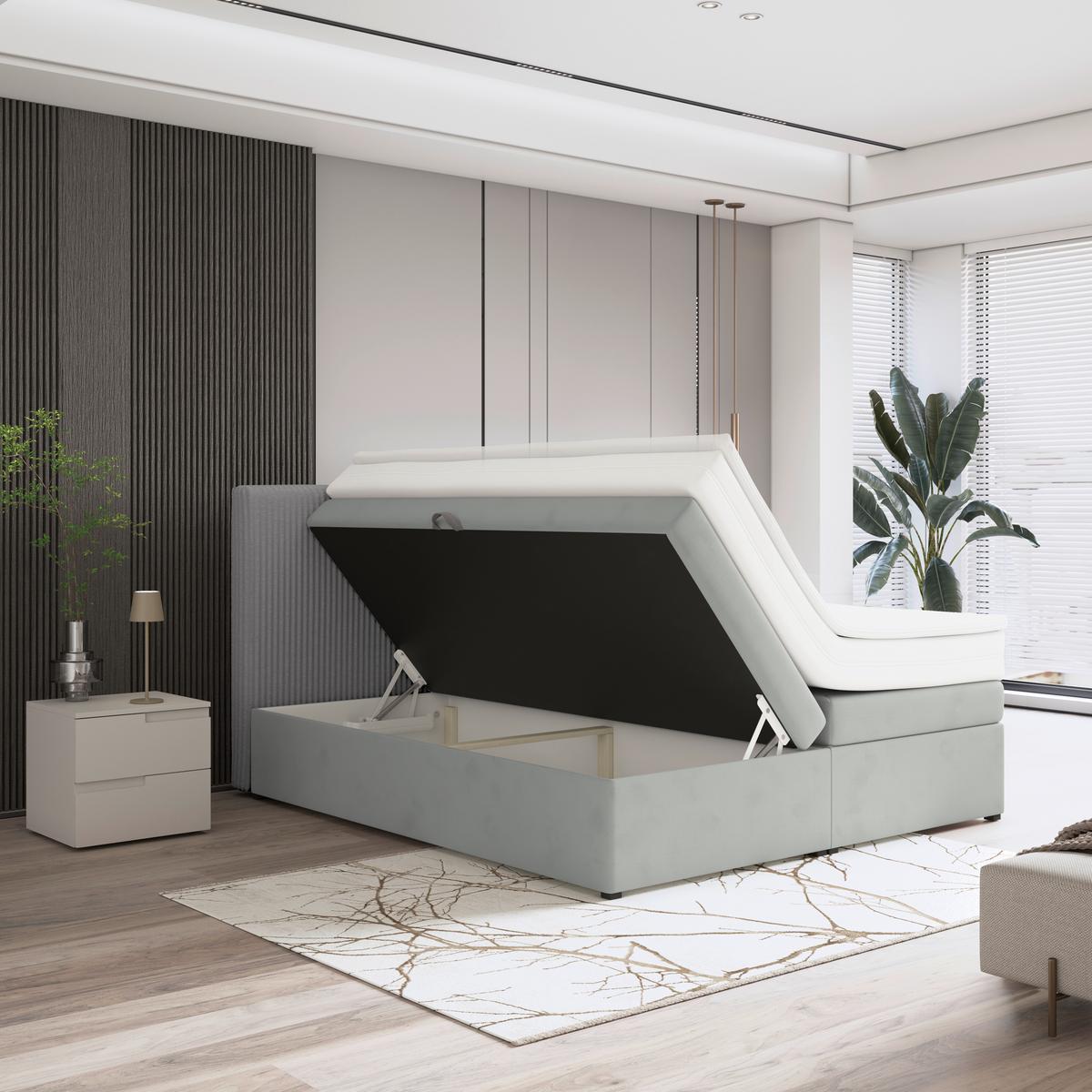 Boxspring Krevet Rossa - srebrne boje/crna, Moderno, drvni materijal/tekstil (160/200cm) - Modern Living