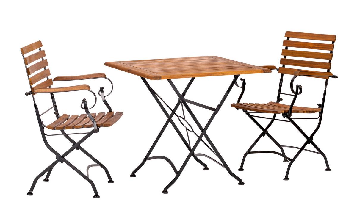 Gartengarnitur Lindau Akazie Echtolz/Metall 3-tlg. - Anthrazit/Akaziefarben, Basics, Holz/Metall (80/65/80cm) - Gardenson