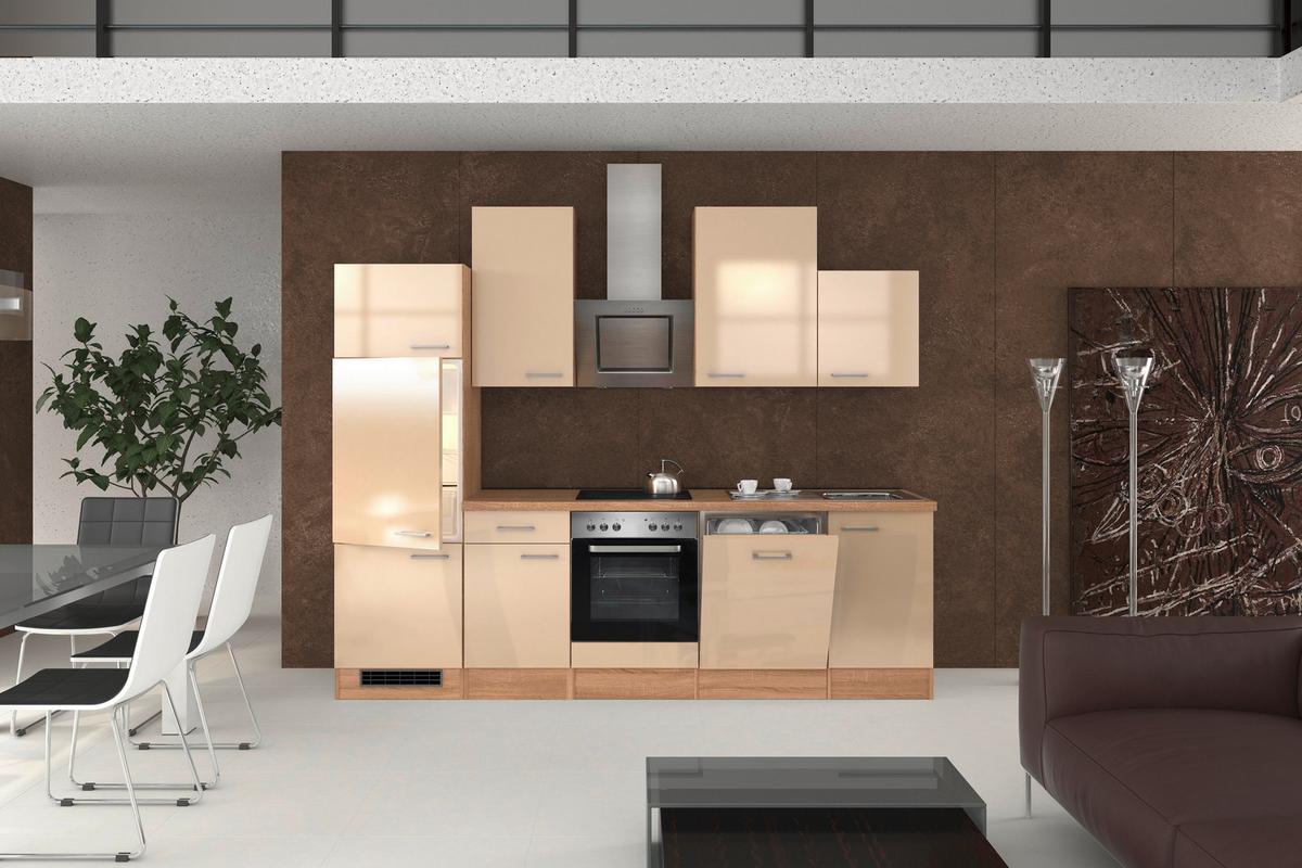 Küchenblock Nepal mit Geräten Eiche/Kaschmir B: ca. 280 cm - Kaschmir/Edelstahlfarben, Basics, Holzwerkstoff/Metall (280cm) - FlexWell