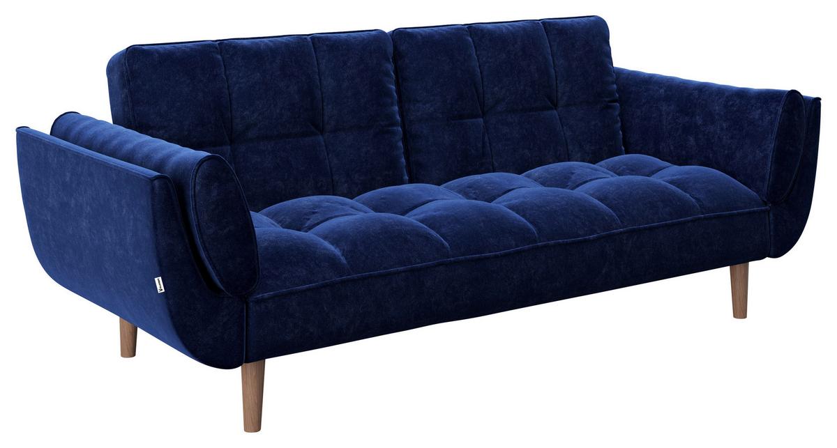 PLAYBOY 2-Sitzer-Sofa Scarlett Blau Samt m. Schlaffunktion - Blau/Braun, KONVENTIONELL, Holz/Textil (215/81,5/84,5cm) - Playboy