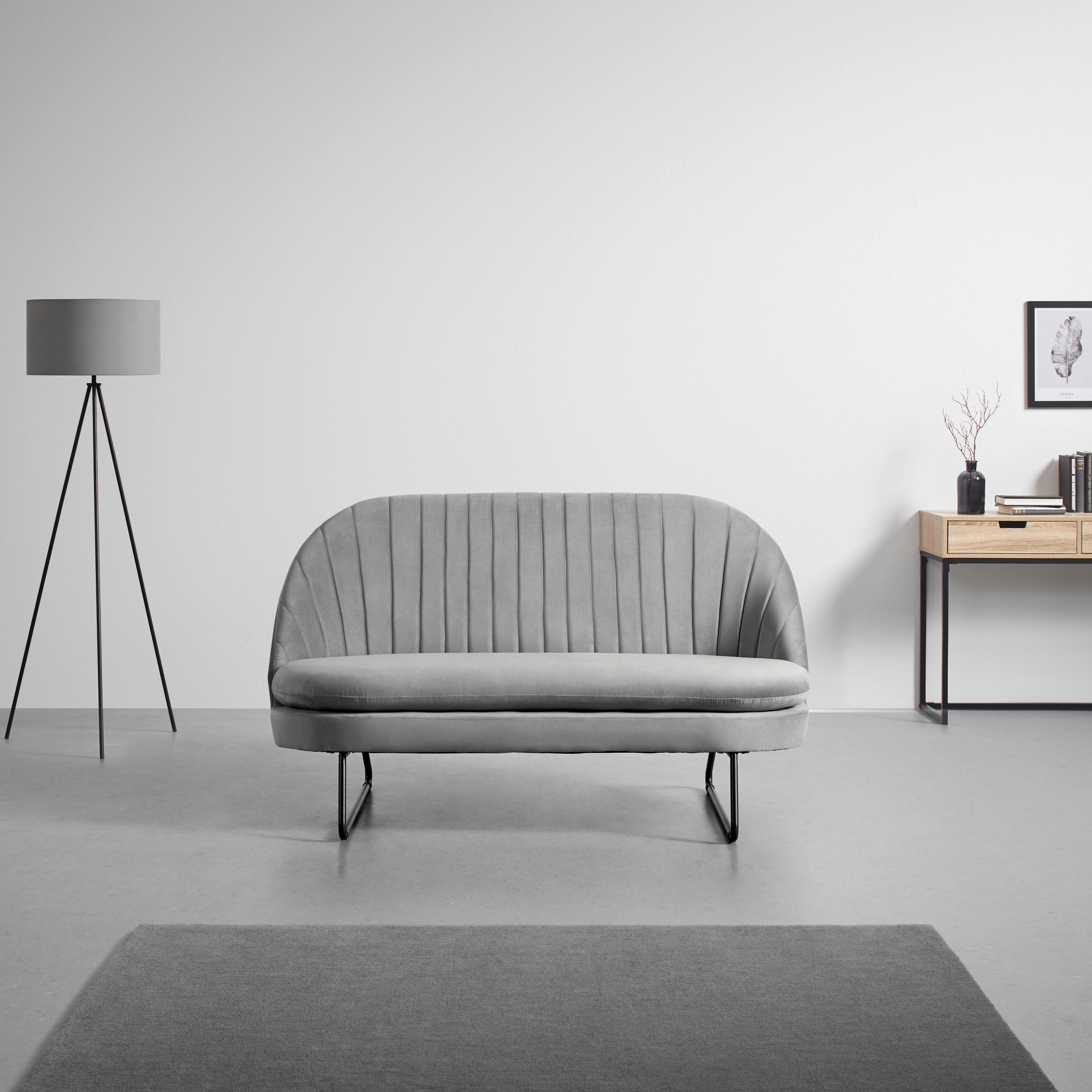 Sitzbank in hellgrau "Luigi" - Hellgrau/Schwarz, Modern, Holz/Textil (146/85/82cm) - Bessagi Home