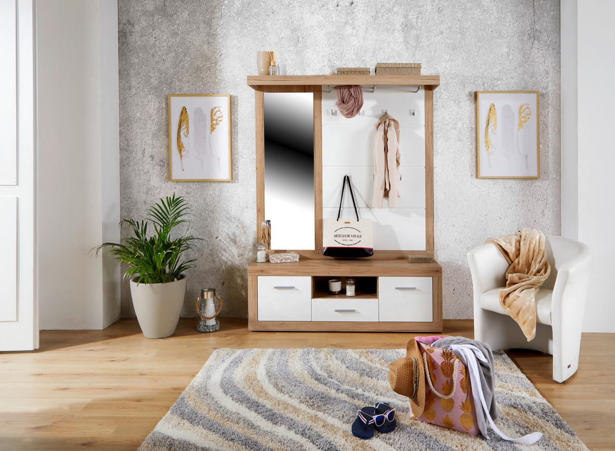 Cuier Malta - alb/culoare lemn stejar, Modern, material pe bază de lemn (145/197/36cm) - Modern Living