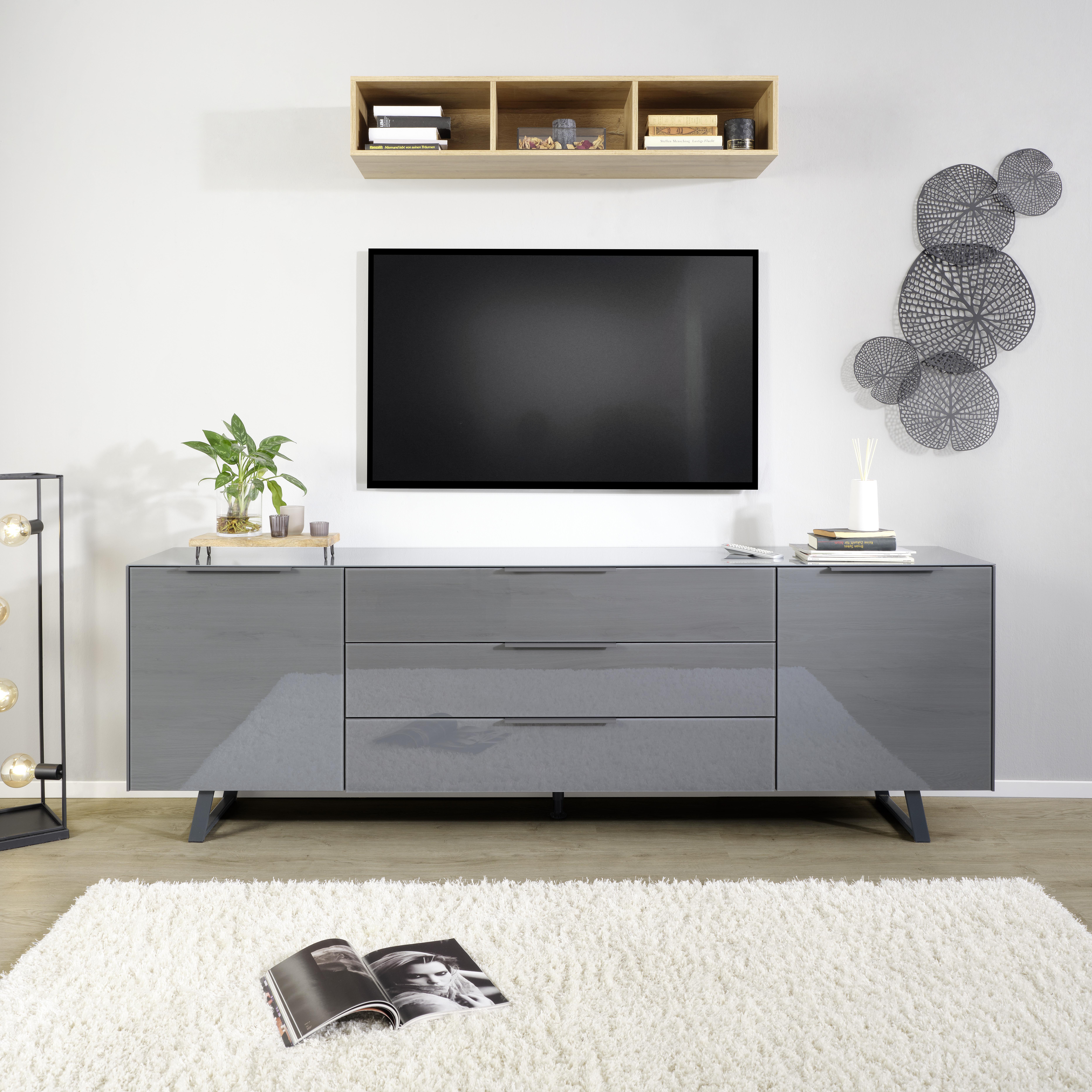 TV-elem MAX BOX - Antracit, modern, Faalapú anyag/Üveg (235/63/45cm) - Premium Living