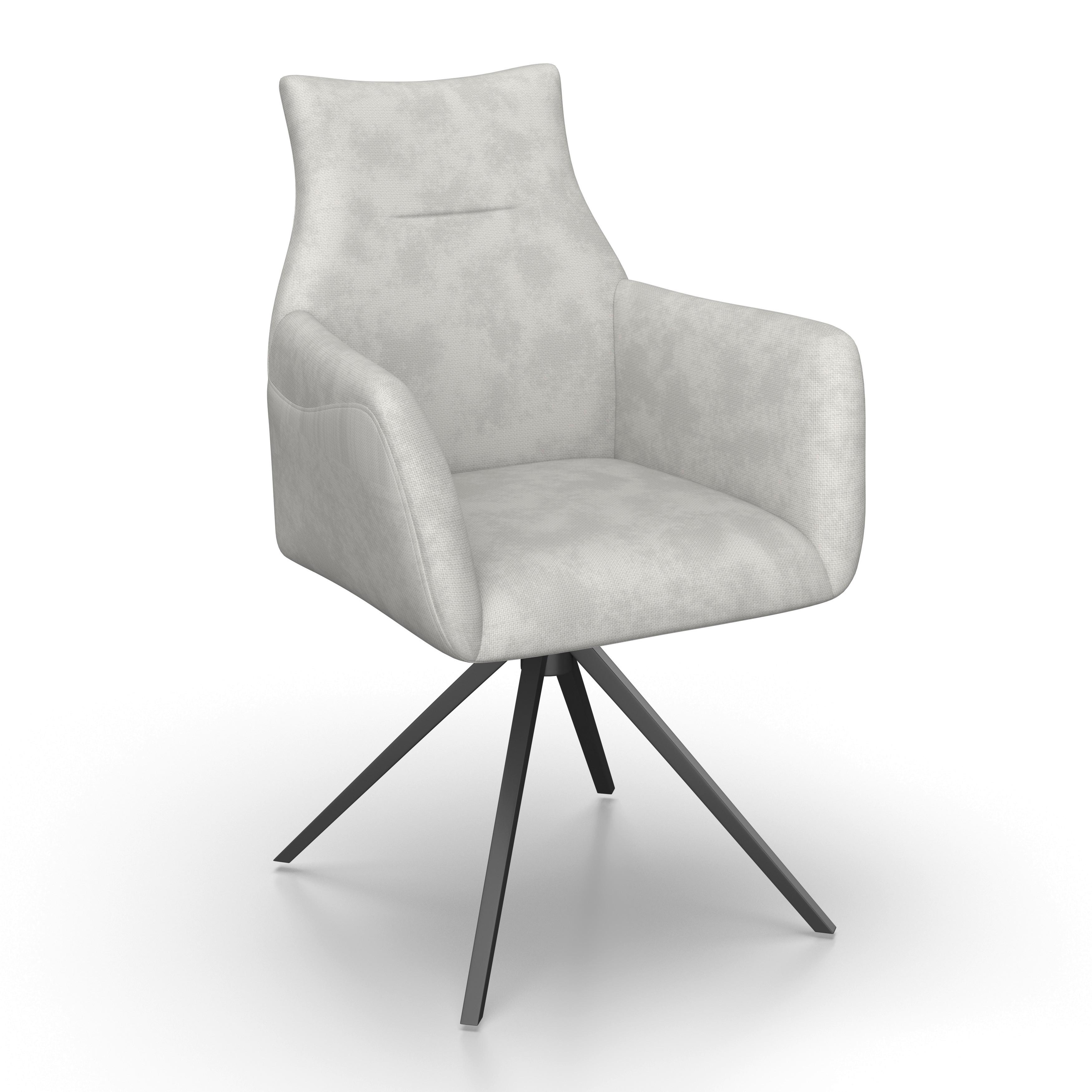 Armlehnstuhl Malina Hellgrau Webstoff Drehbar Gepolstert - Hellgrau/Schwarz, MODERN, Holz/Textil (61/88/63cm) - Bessagi Home