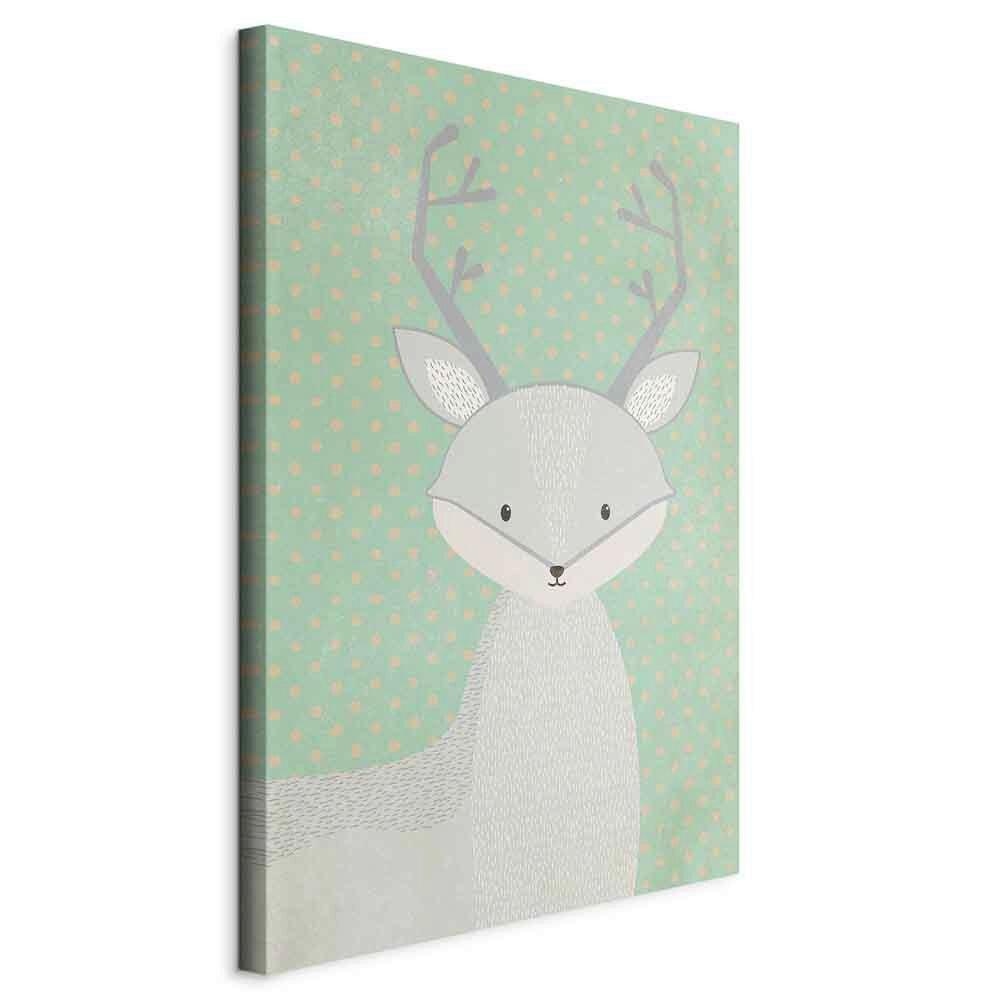 Slika Na Platnu Young Deer - sivobež/žajbljevo zelena, Basics, tekstil/les (60/90/1,2cm) - artgeist