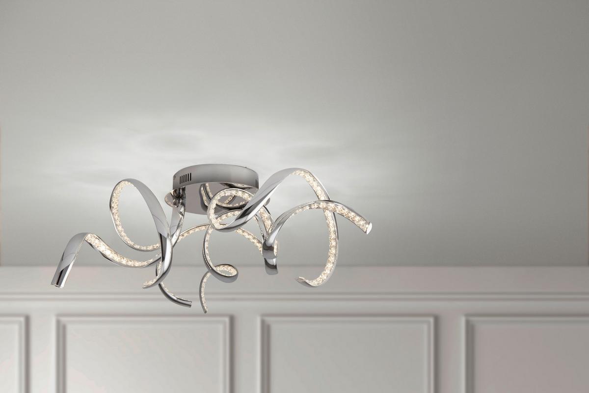 LED Mennyezeti Lámpa Twirls 9233-3cc - krómszínű/átlátszó, Design, üveg/fém (75/25cm)