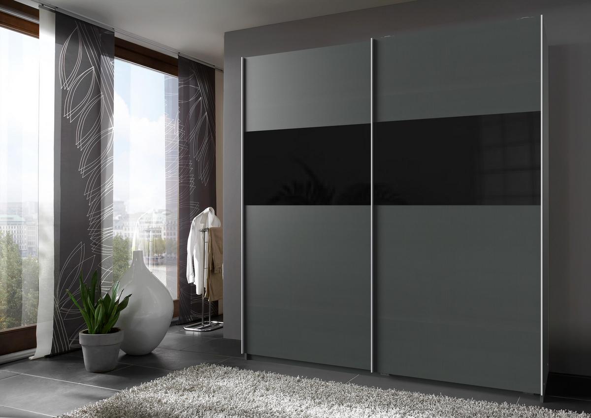 Schwebetürenschrank in Graphitfarben/Schwarz - Graphitfarben/Schwarz, KONVENTIONELL, Holzwerkstoff/Metall (135/200/64cm) - Mömax