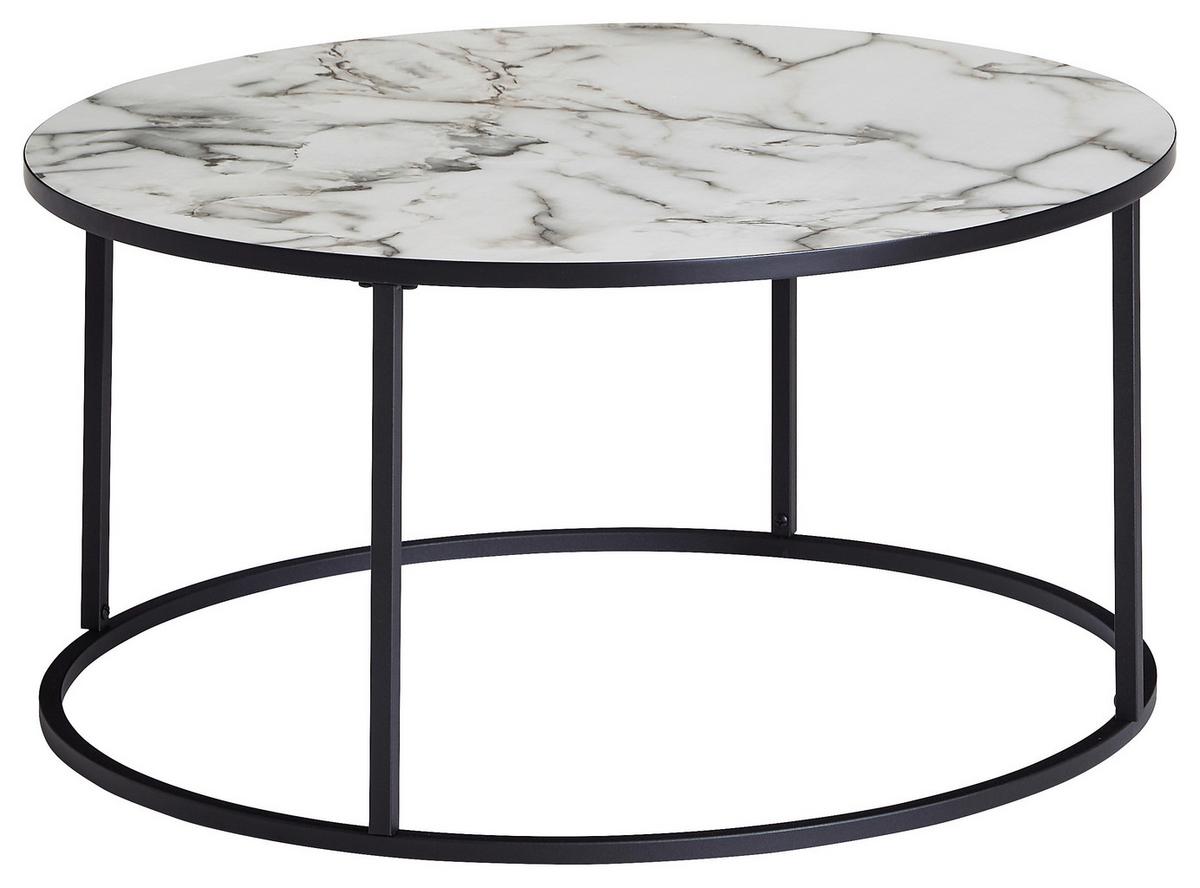 Couchtisch Marmoroptik ca. 80x38 cm Gestell Schwarz - Schwarz/Weiß, KONVENTIONELL, Holzwerkstoff/Metall (80/80/38cm) - MID.YOU