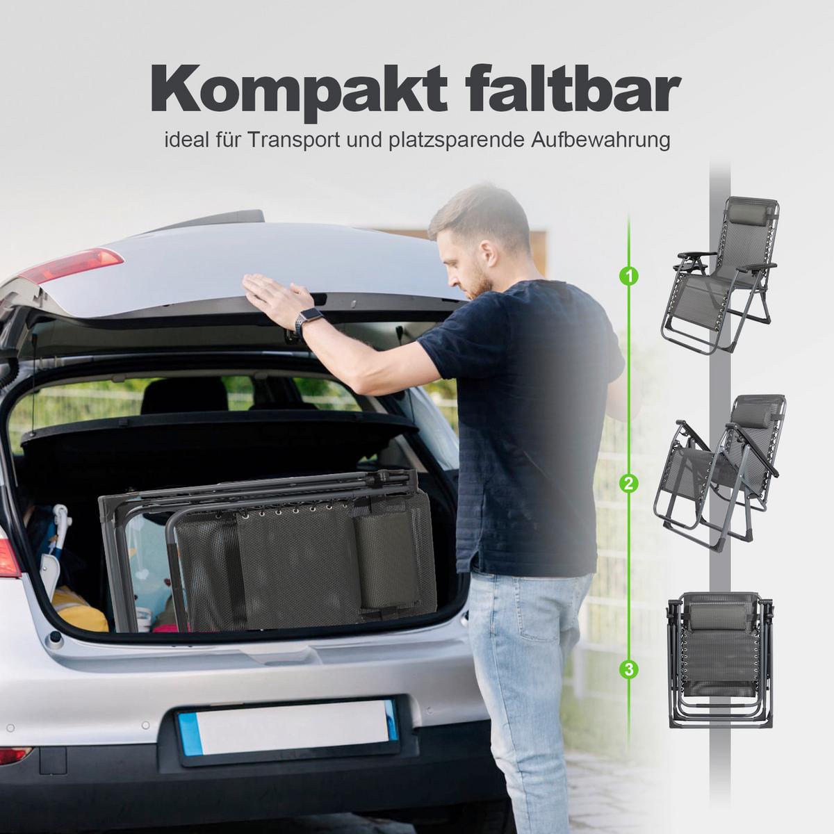 Garten-Relaxsessel Grau klappbar - Grau, Basics, Textil/Metall (68/88/110cm) - Modante