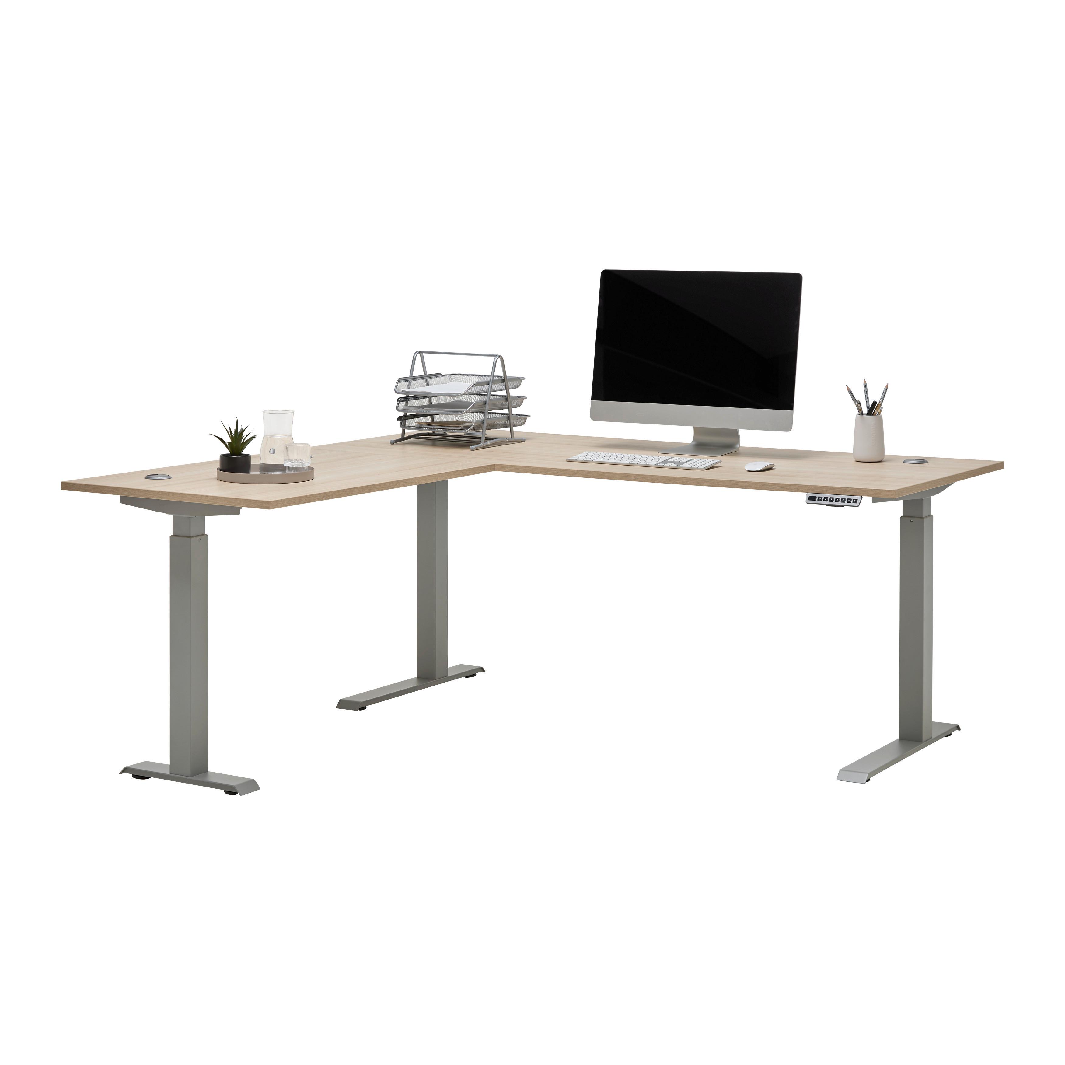 Eckschreibtisch Siena Eiche/Silber höhenverstellbar - Eichefarben/Silberfarben, MODERN, Holzwerkstoff (185/72-120/177cm) - Based