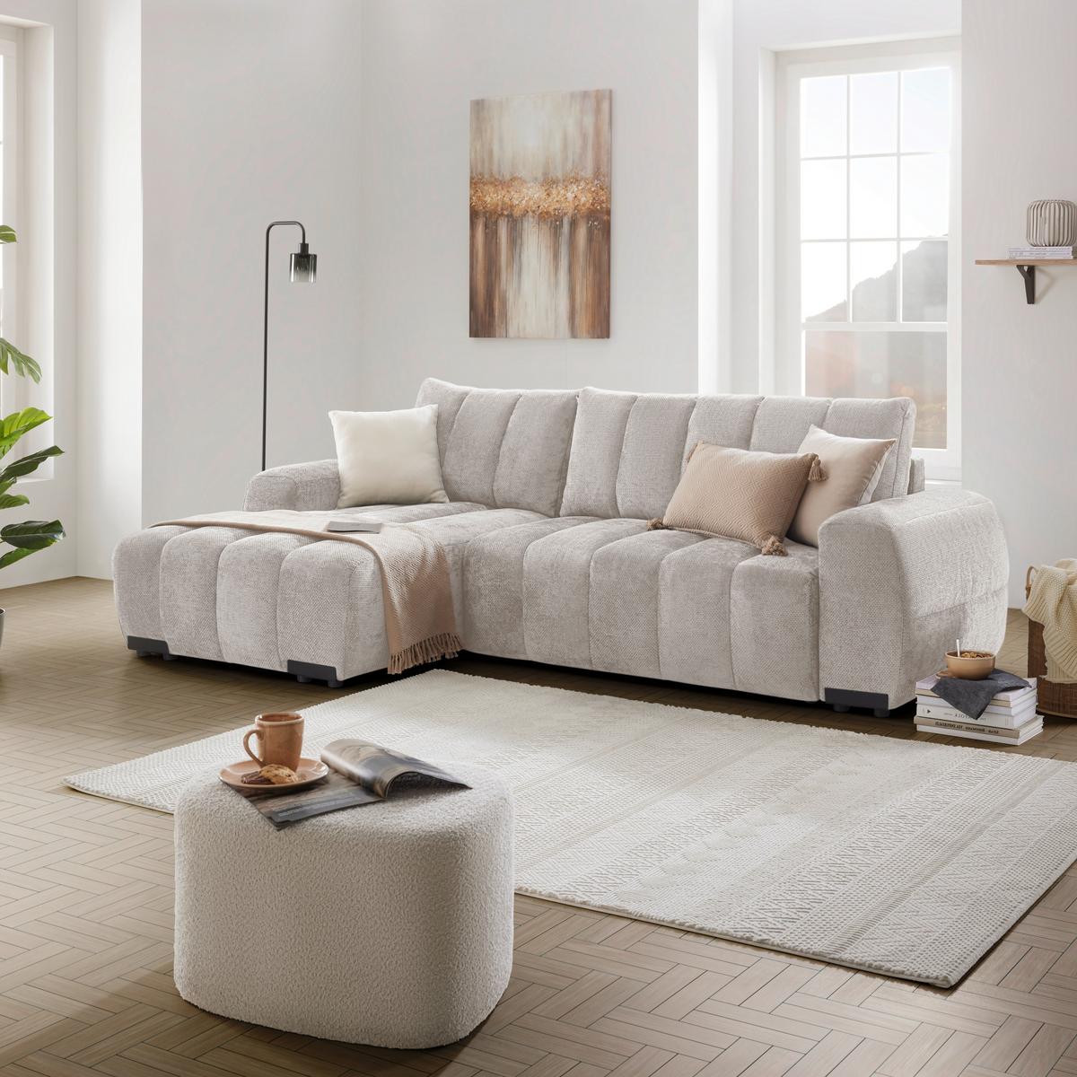 Wohnlandschaft Bolonia Creme - Schwarz Hochglanz/Creme, MODERN, Textil/Metall (166/93/273cm) - Mömax