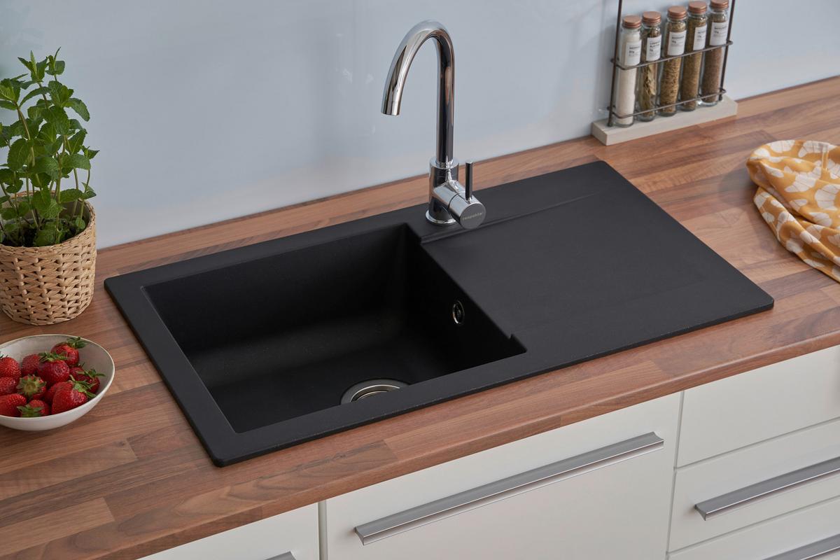 Einbauspüle Denver ca. 78x17x43,5 cm Schwarz - Schwarz, Trend, Glas/Kunststoff (78/17/43,5cm) - Respekta
