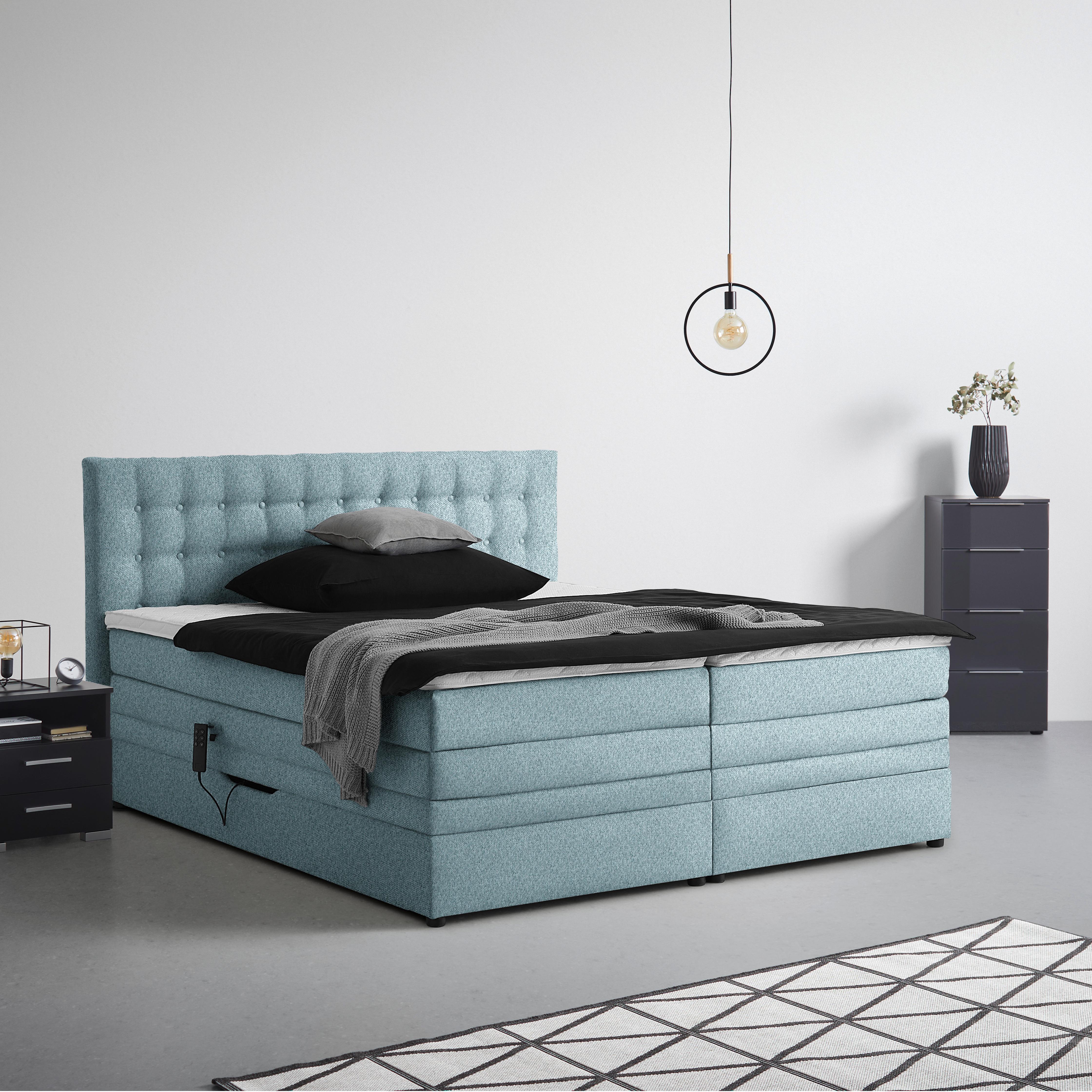 Boxspringbett Luzern Petrol ca. 180x200cm - Petrol/Schwarz, KONVENTIONELL, Kunststoff/Textil (180/200cm) - Premium Living