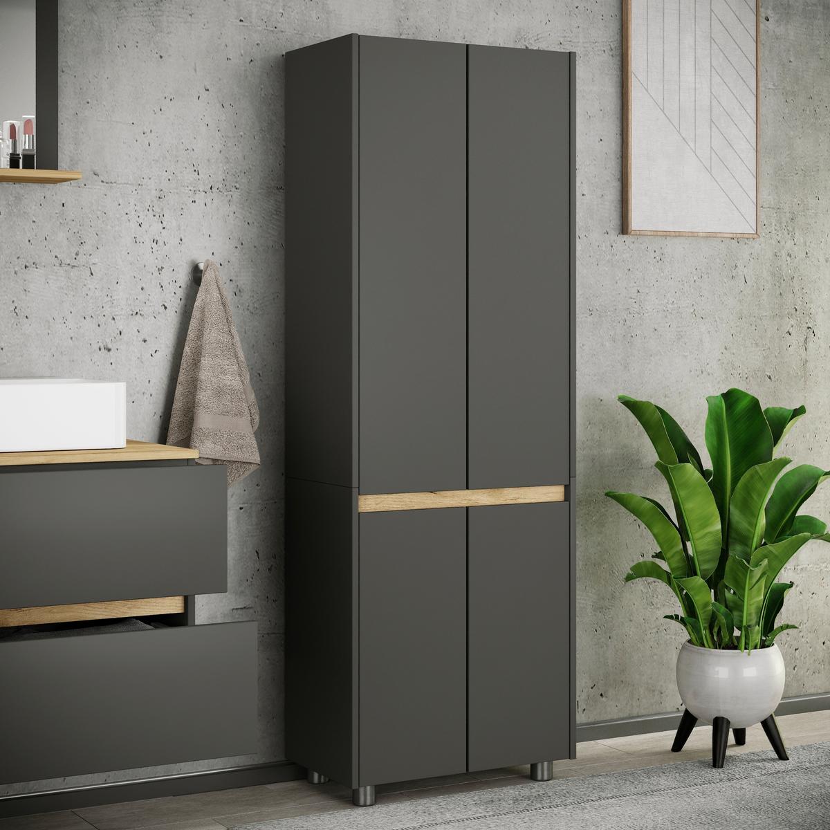 Hochschrank Cosila - Honigeiche/Anthrazit, Trend, Holzwerkstoff/Kunststoff (57/165/33cm) - MID.YOU