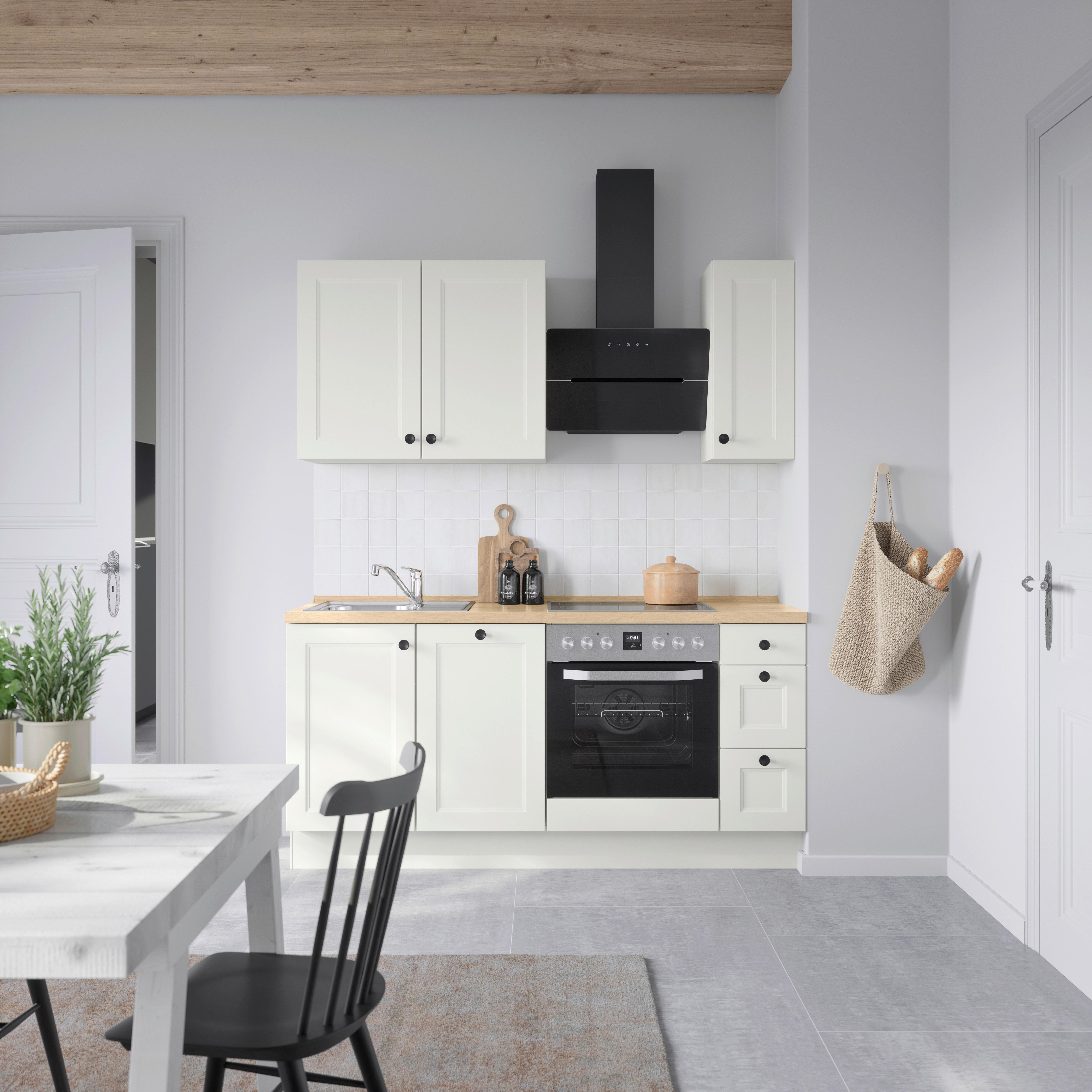 Küchenblock Cascada High m. Geräten Weiß - Eichefarben/Schwarz, MODERN, Holzwerkstoff/Metall (180cm) - Nobilia