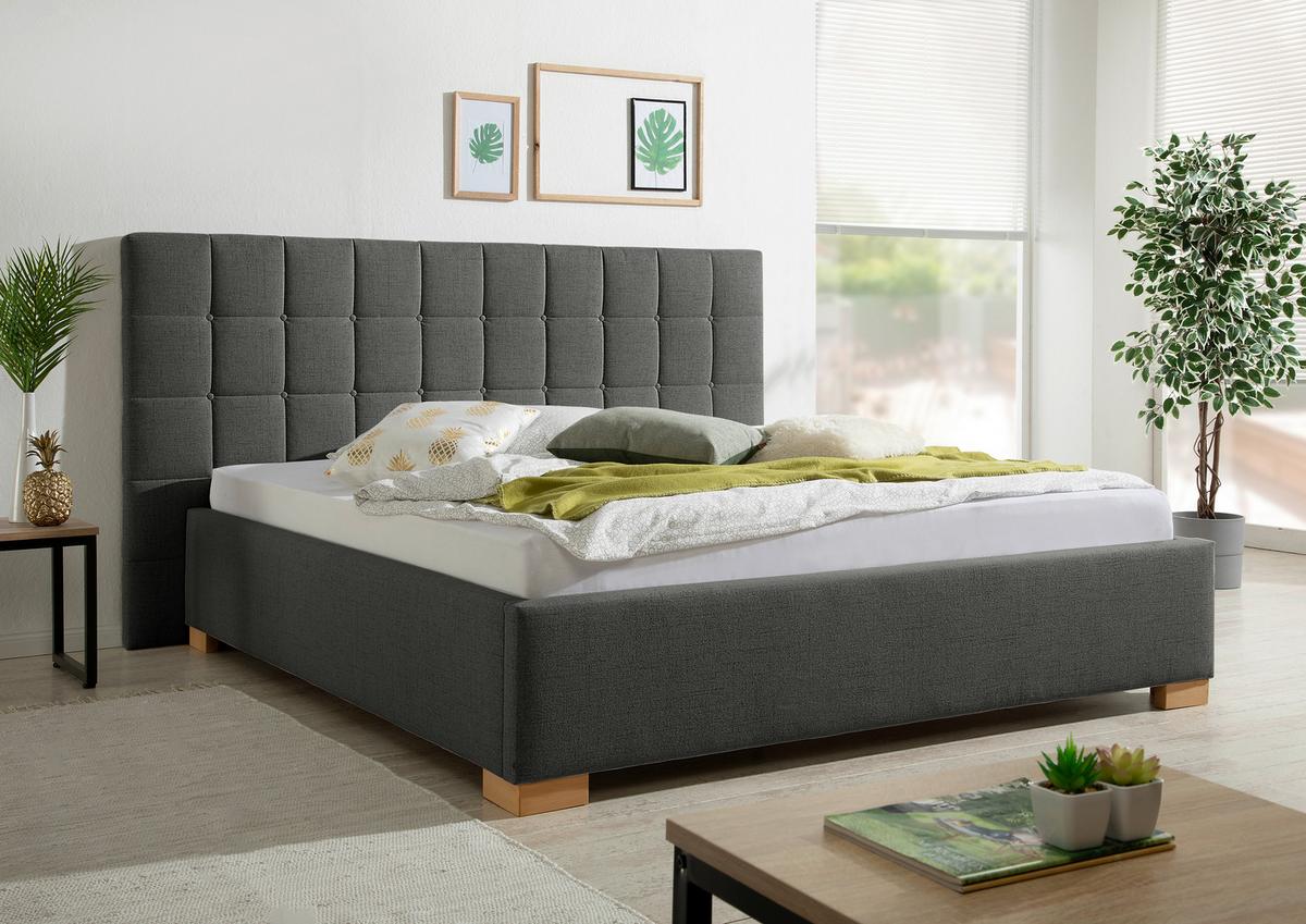 Polsterbett Cueno Anthrazit ca. 200x200 cm - Anthrazit/Naturfarben, MODERN, Holz/Textil (200/200cm) - Livetastic