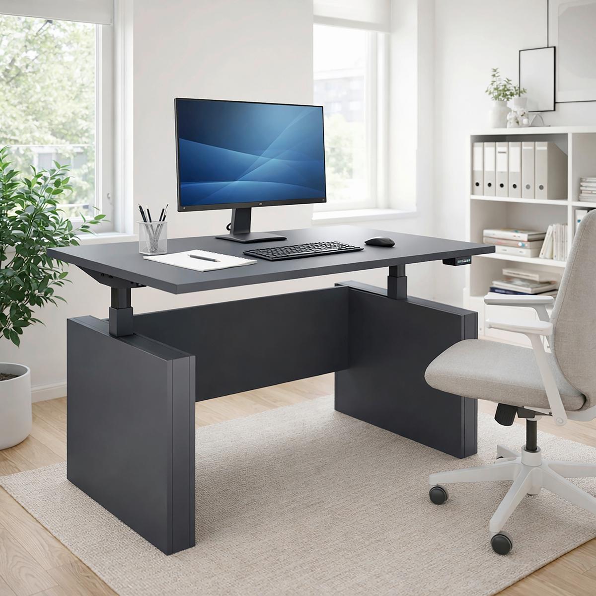 Schreibtisch E-Salia - Anthrazit/Schwarz, Konventionell, Holzwerkstoff/Metall (138/80/73-122cm) - MID.YOU