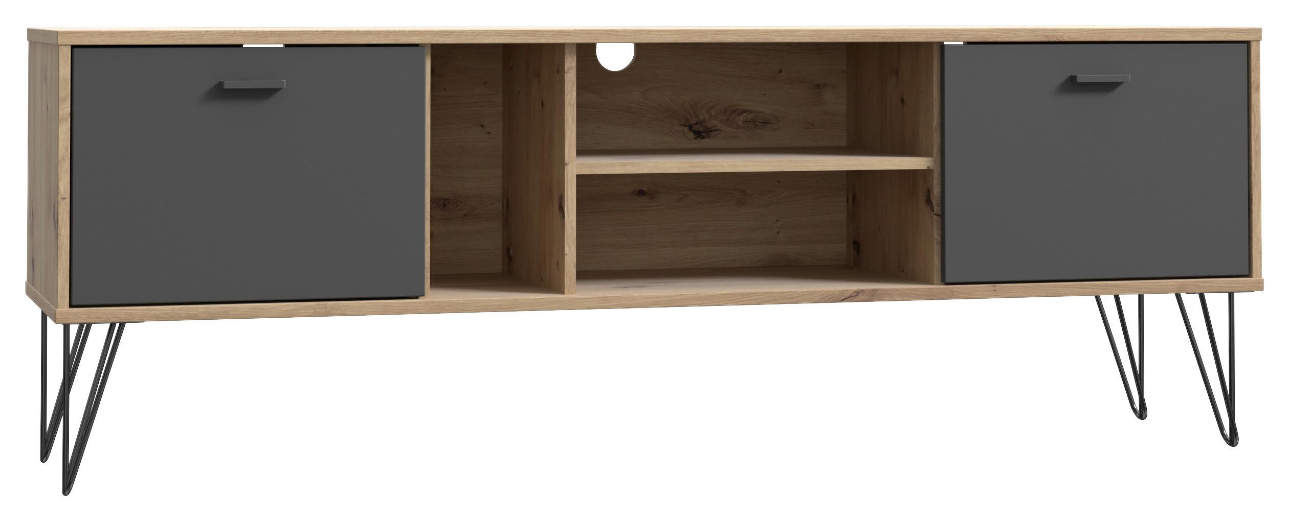 Lowboard in Schwarz/Eiche Artisan - Schwarz/Eiche Artisan, Modern, Holzwerkstoff/Metall (163,1/58/41,5cm) - Modern Living
