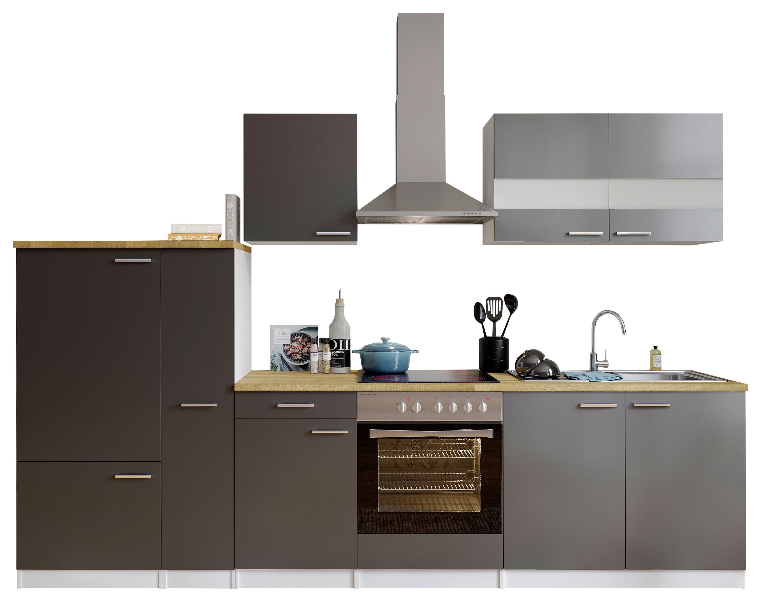 Küchenleerblock LBKB300WGG Grau/Weiß ca. 300 cm - Edelstahlfarben/Nussbaumfarben, Basics, Holzwerkstoff/Metall (300cm) - Respekta