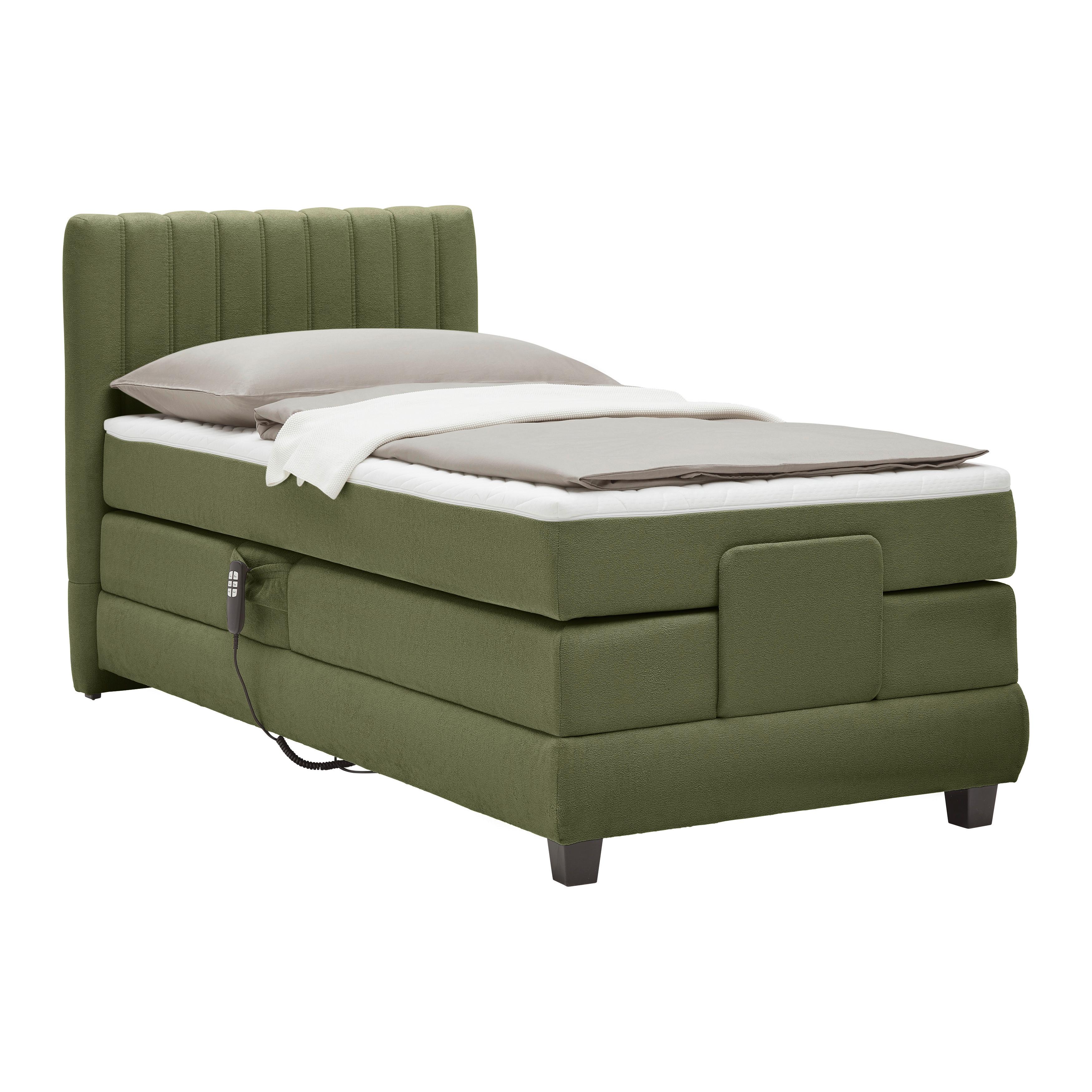 Boxspringbett Dixon Olivgrün ca. 90x200cm - Schwarz/Olivgrün, Konventionell, Holz/Holzwerkstoff (90/200cm) - Premium Living