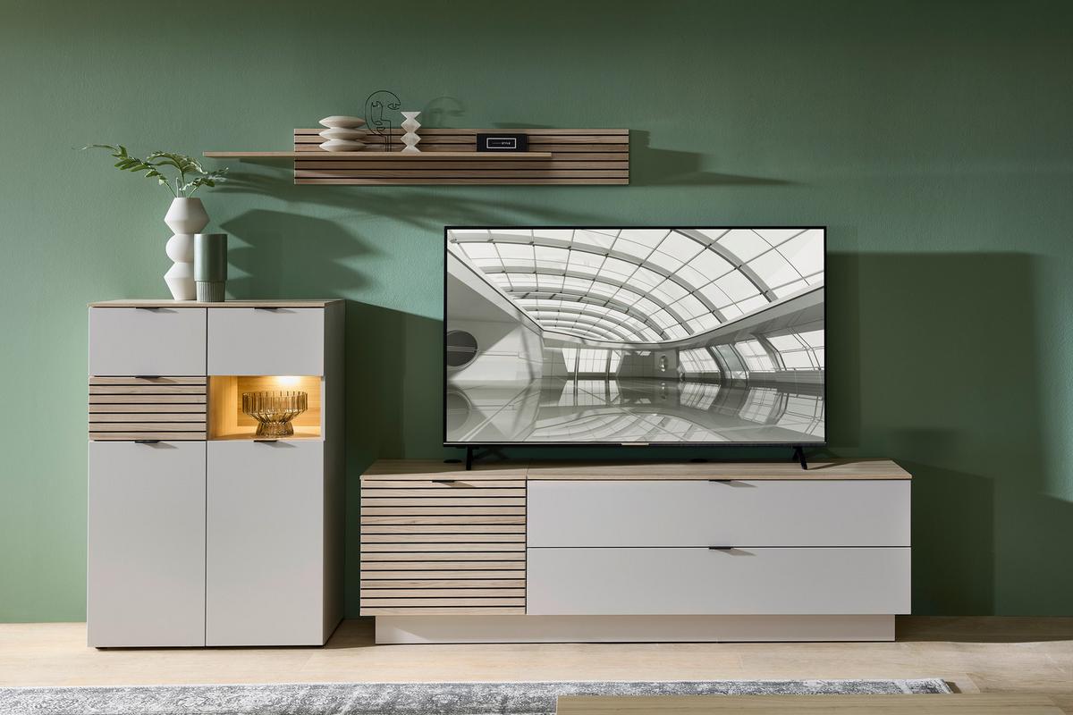 Highboard Memphis Eichefarben/Kaschmir - Kaschmir/Eichefarben, MODERN, Holzwerkstoff/Metall (84/125/45cm) - Premium Living