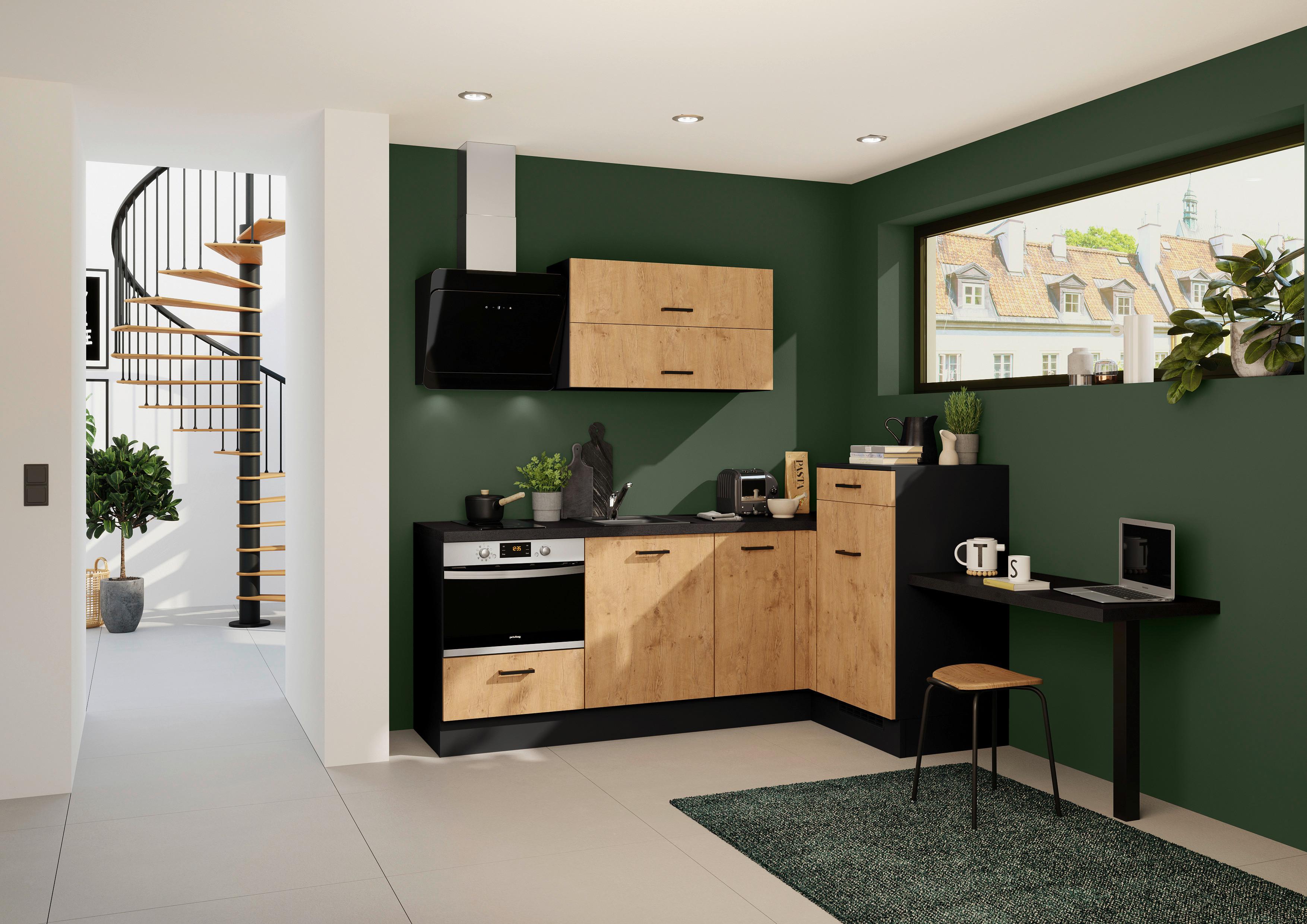 Eckküche inkl. 4 E-Geräte IKZ Eichefarben - Eichefarben/Dunkelgrau, Design, Holzwerkstoff/Metall (225/241cm) - Impuls