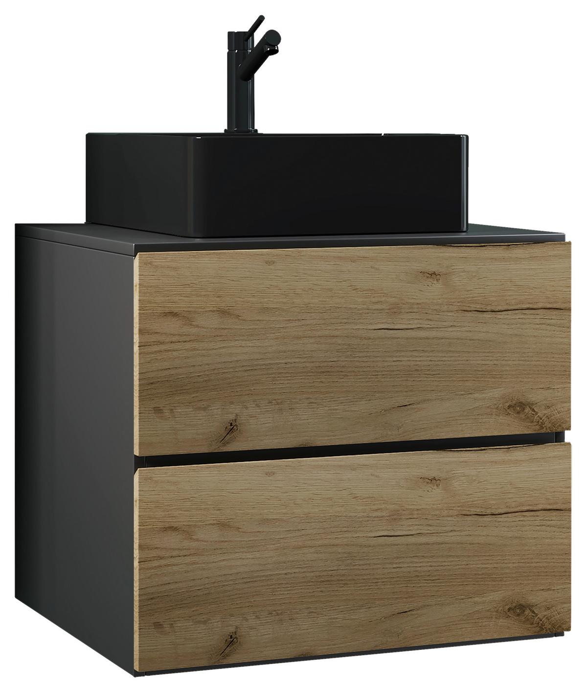 Kombiniran Umivalnik Lendas S, Antracit, Medeni Hrast - črna/medeni hrast, Moderno, leseni material/keramika (61cm) - MID.YOU