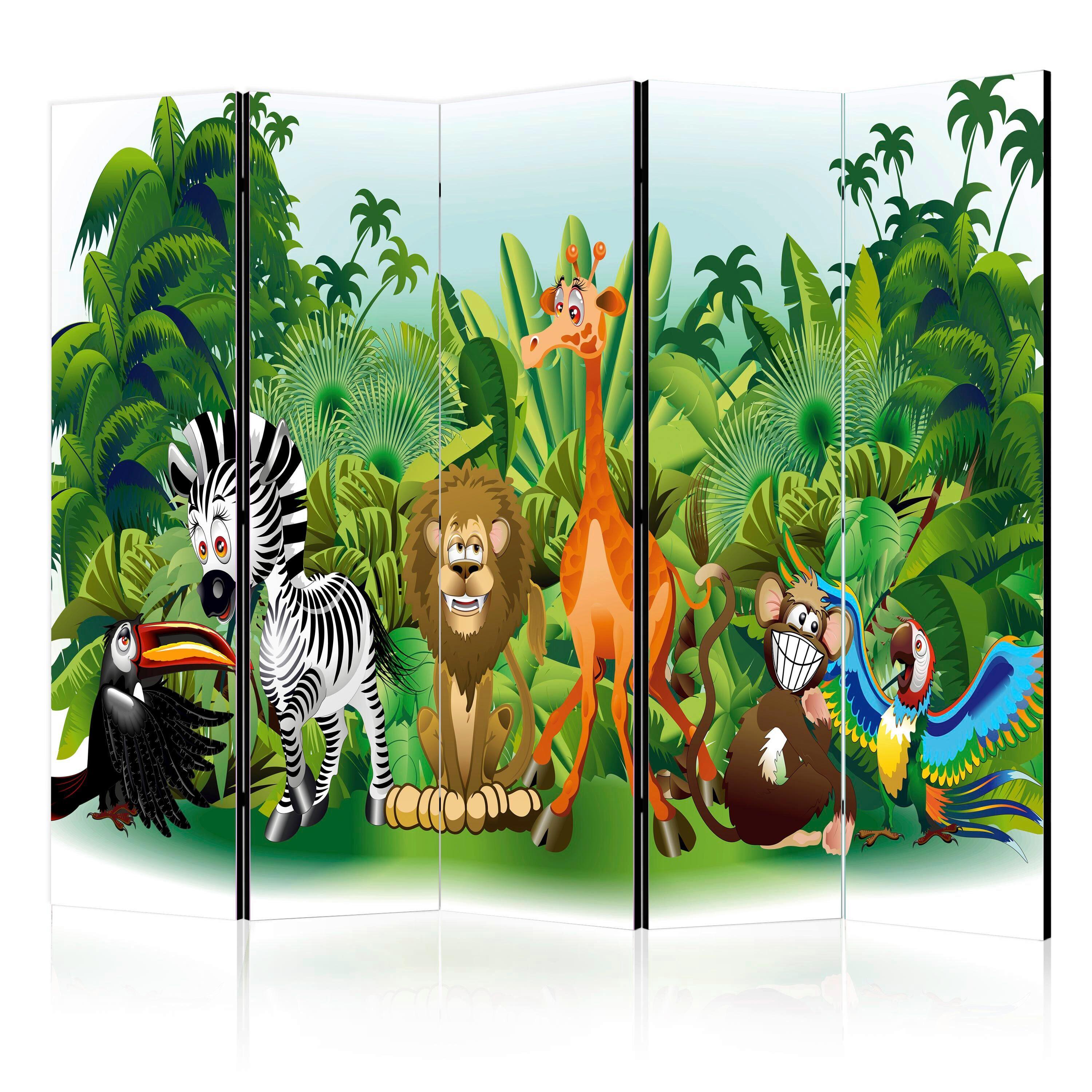 Paravan Jungle Animals I, 5-Delni, Dvostranski - zelena/večbarvno, Basics, tekstil/les (225/172/3cm) - artgeist