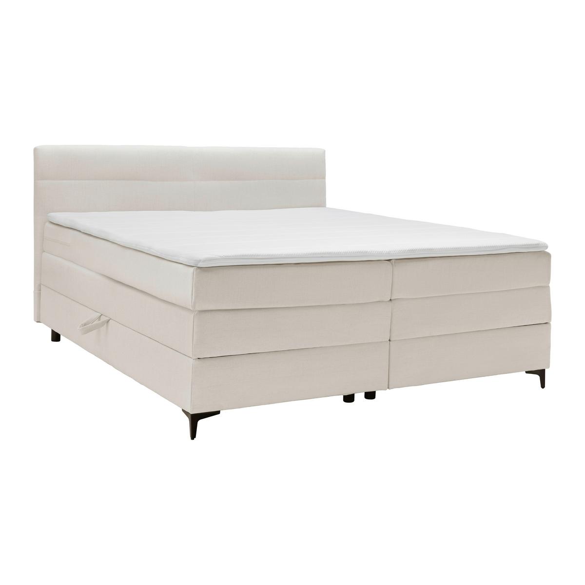 Boxspringbett Bari Creme ca. 200x200cm - Creme/Schwarz, KONVENTIONELL, Textil/Metall (200/200cm) - Mömax
