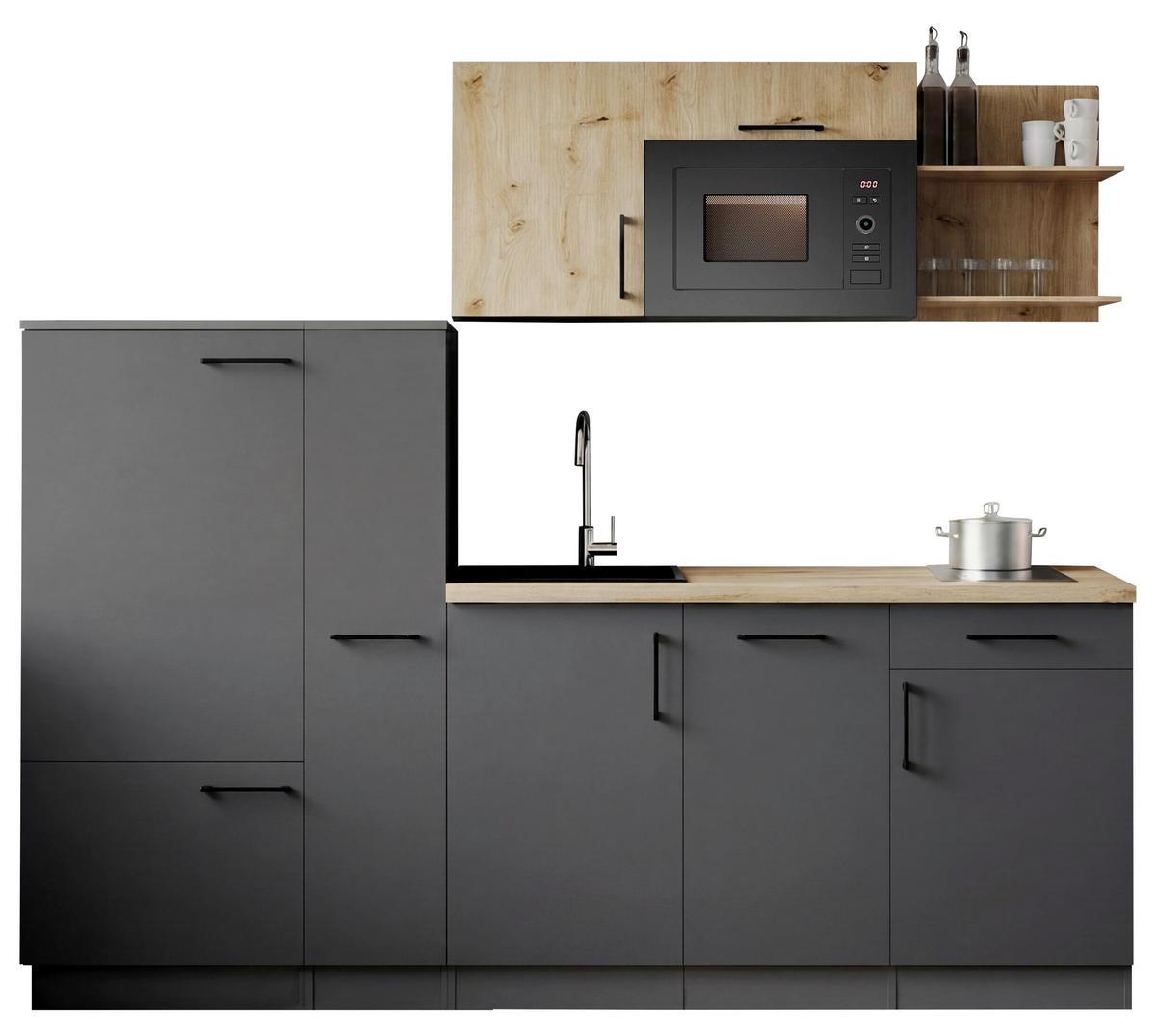 Küchenblock Oliver m. Geräten Grau - Eiche Artisan/Grau, Trend, Holzwerkstoff/Metall (235cm) - Respekta