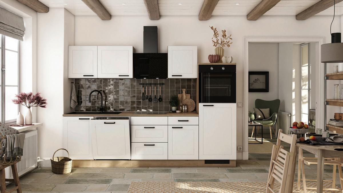 Kuhinjski Blok Brez Aparatov Julia, Bela, Barva Hrasta - črna/barve hrasta, Basics, kovina/leseni material (280cm) - FlexWell