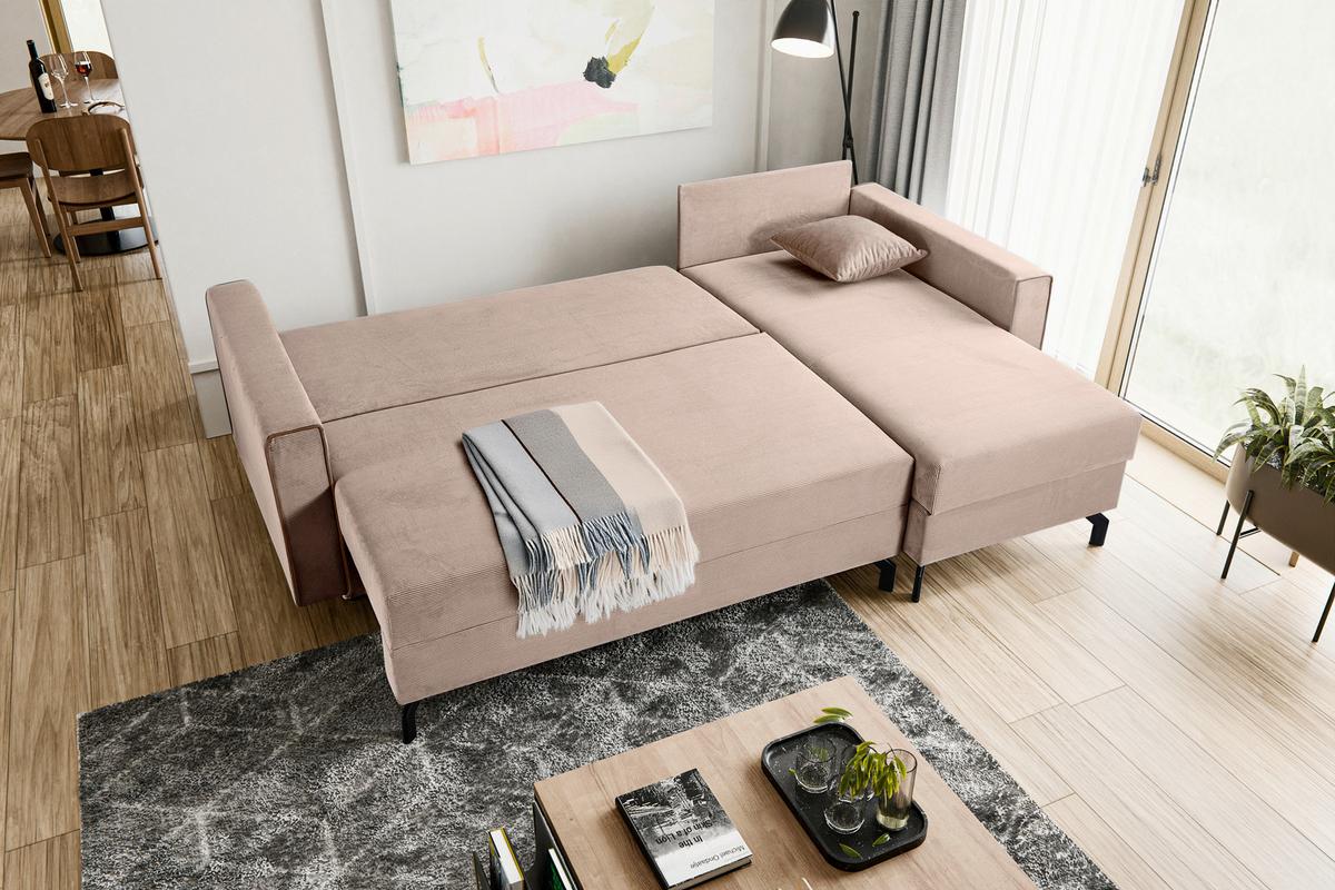 Ecksofa Marti Altrosa mit Schlaffunktion - Altrosa/Schwarz, Basics, Holz/Textil (230/148cm) - MID.YOU