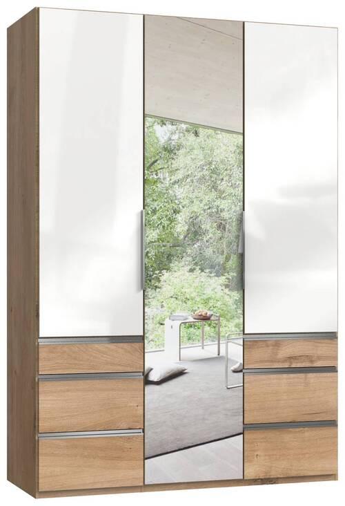 Drehtürenschrank Level 36D ca. 150x216x58 cm Eichefarben/Weiß - Chromfarben/Weiß Hochglanz, MODERN, Holzwerkstoff/Metall (150/216/58cm) - MID.YOU