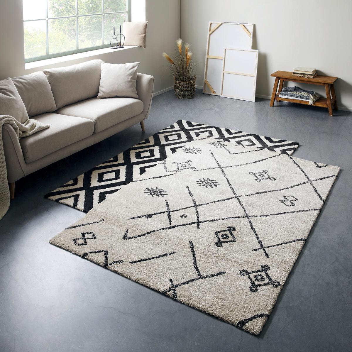 Covor țesut Timon 1 - crem/negru, Modern, textil (80/150cm) - Modern Living