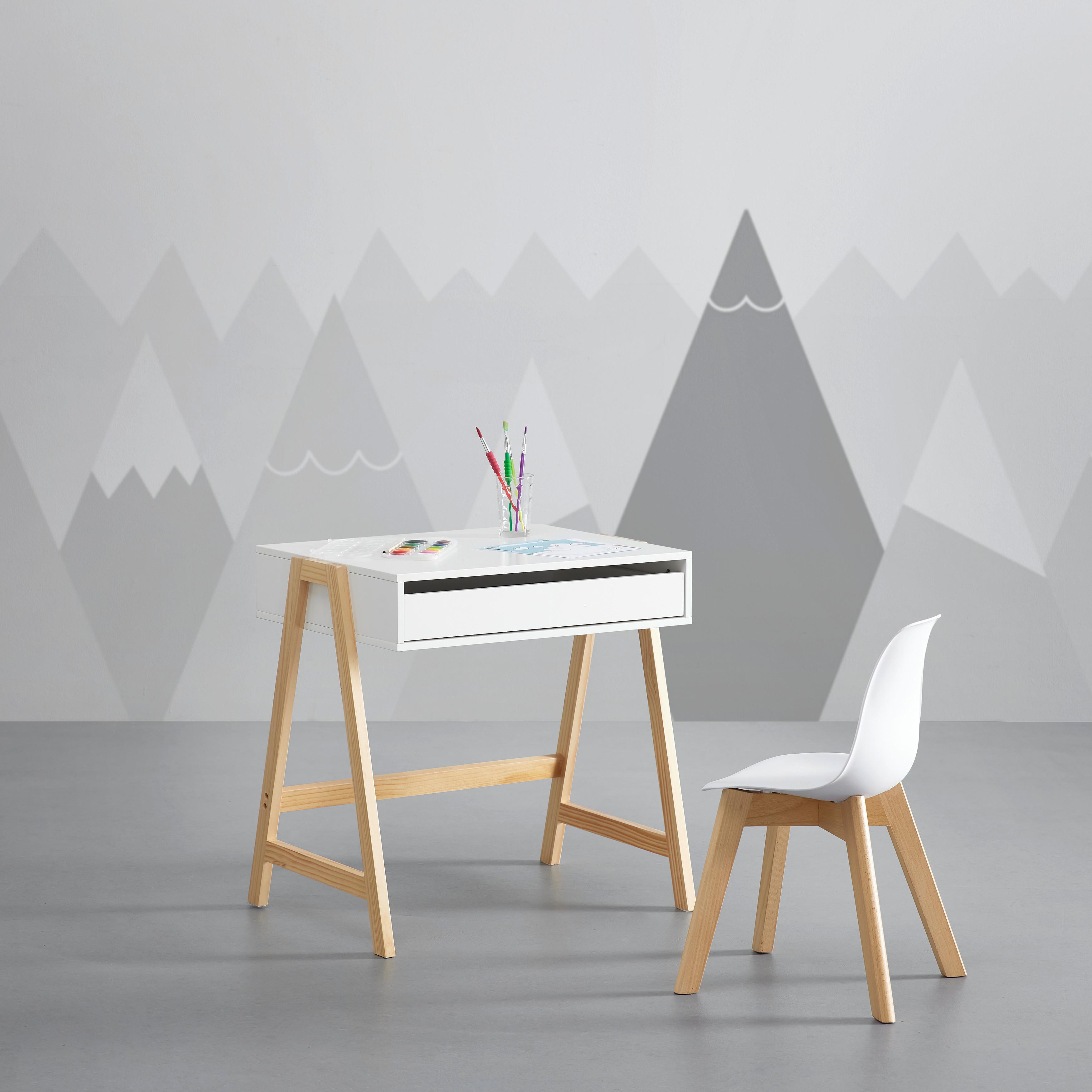 Kindertisch Pino Weiß Echtholz/MDF ca. 60x45 cm - Weiß/Kieferfarben, MODERN, Holz (60/45/60cm) - Bessagi Kids
