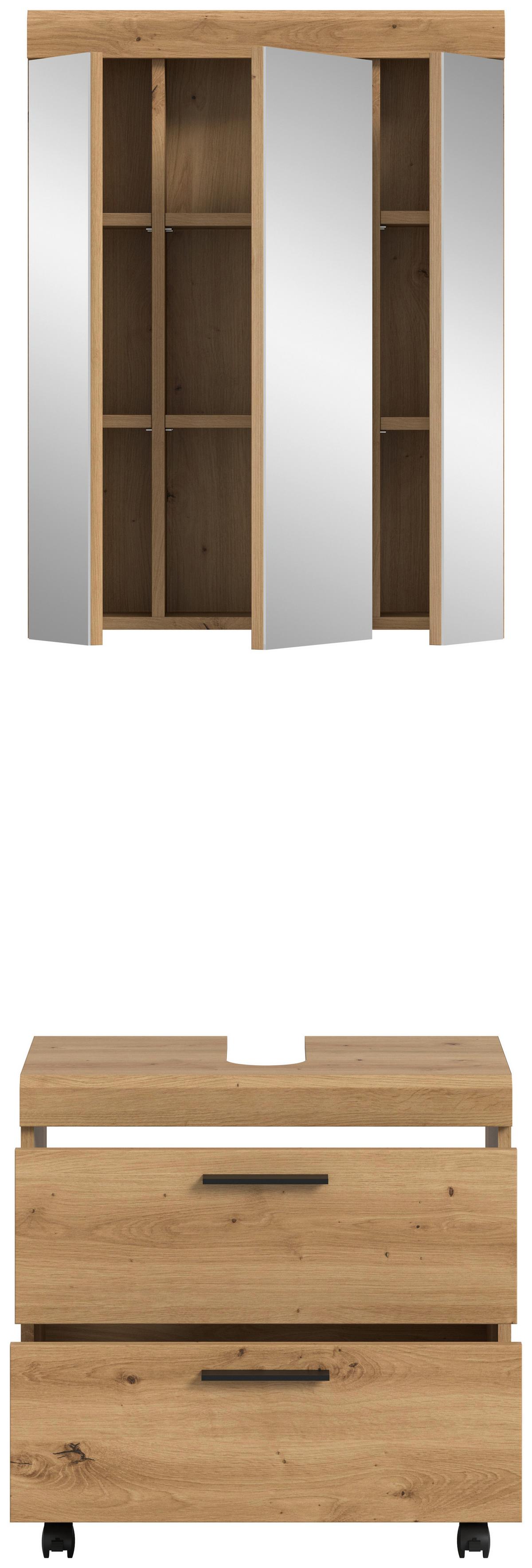 Badezimmer Scout Eiche Artisan 2-teilig - Schwarz/Eiche Artisan, Trend, Glas/Holzwerkstoff (60cm) - MID.YOU