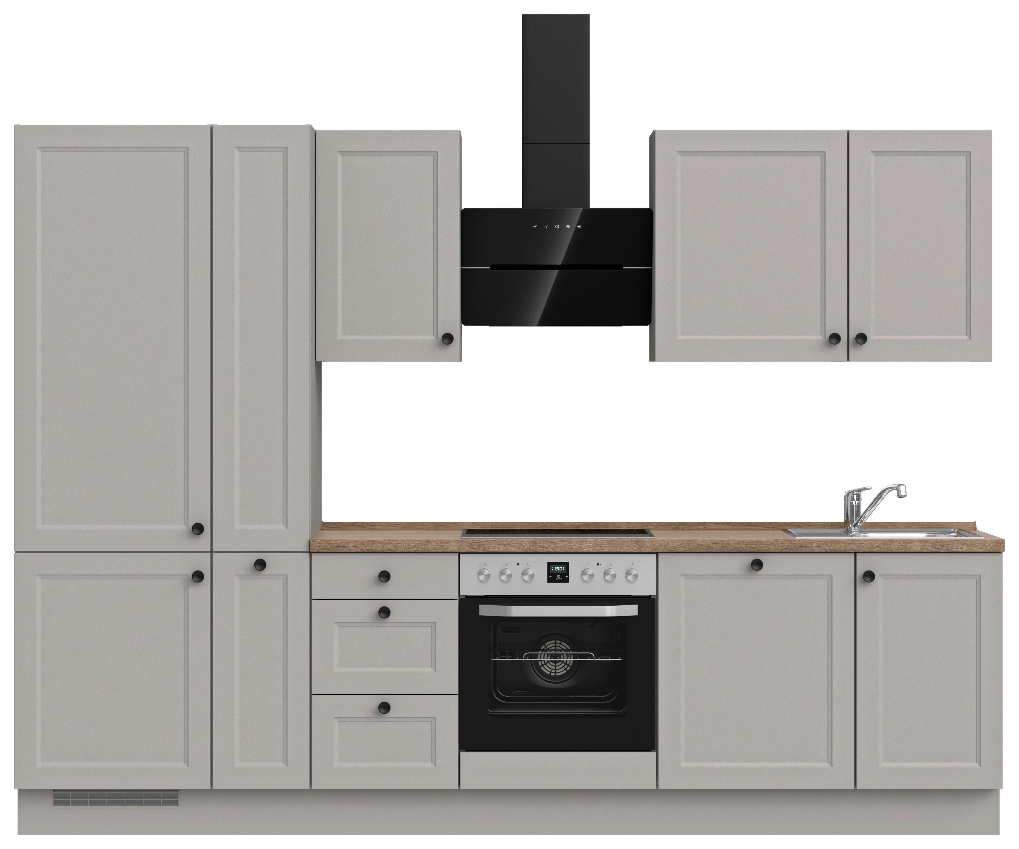 Küchenblock Cascada High m. Geräten Grau - Eiche dunkel/Schwarz, MODERN, Holzwerkstoff/Metall (300cm) - Nobilia