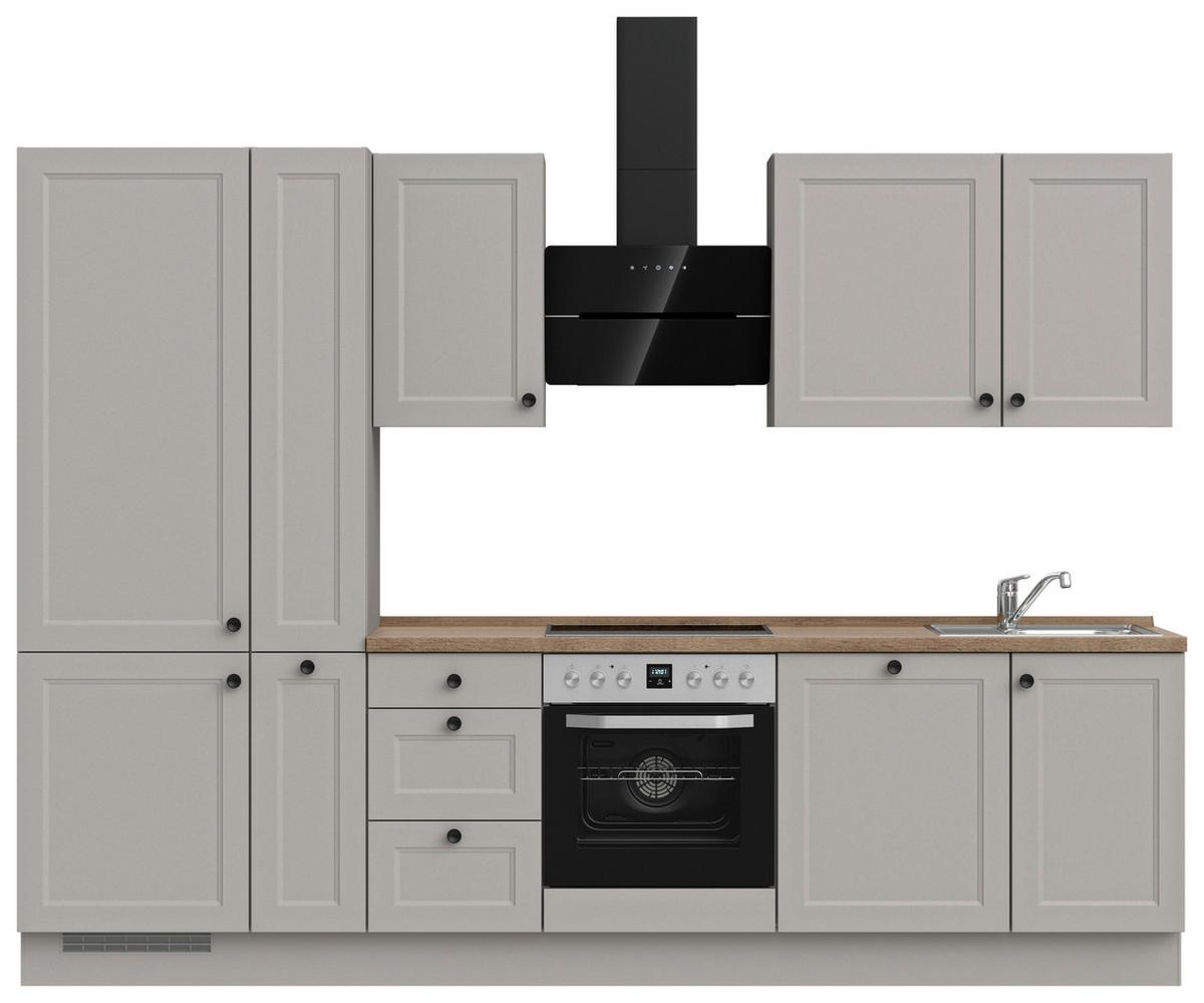 Küchenblock Cascada High m. Geräten Grau - Eiche dunkel/Schwarz, MODERN, Holzwerkstoff/Metall (300cm) - Nobilia