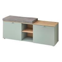 Garderobenbank Bari Eiche Artisan/schilfgrün - Schilfgrün/Silberfarben, Modern, Holzwerkstoff/Metall (128/50/38cm)