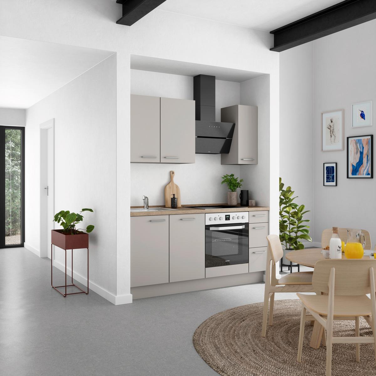 Küchenblock Touch High m. Geräten Grau - Eiche dunkel/Edelstahlfarben, MODERN, Holzwerkstoff/Metall (180cm) - Nobilia